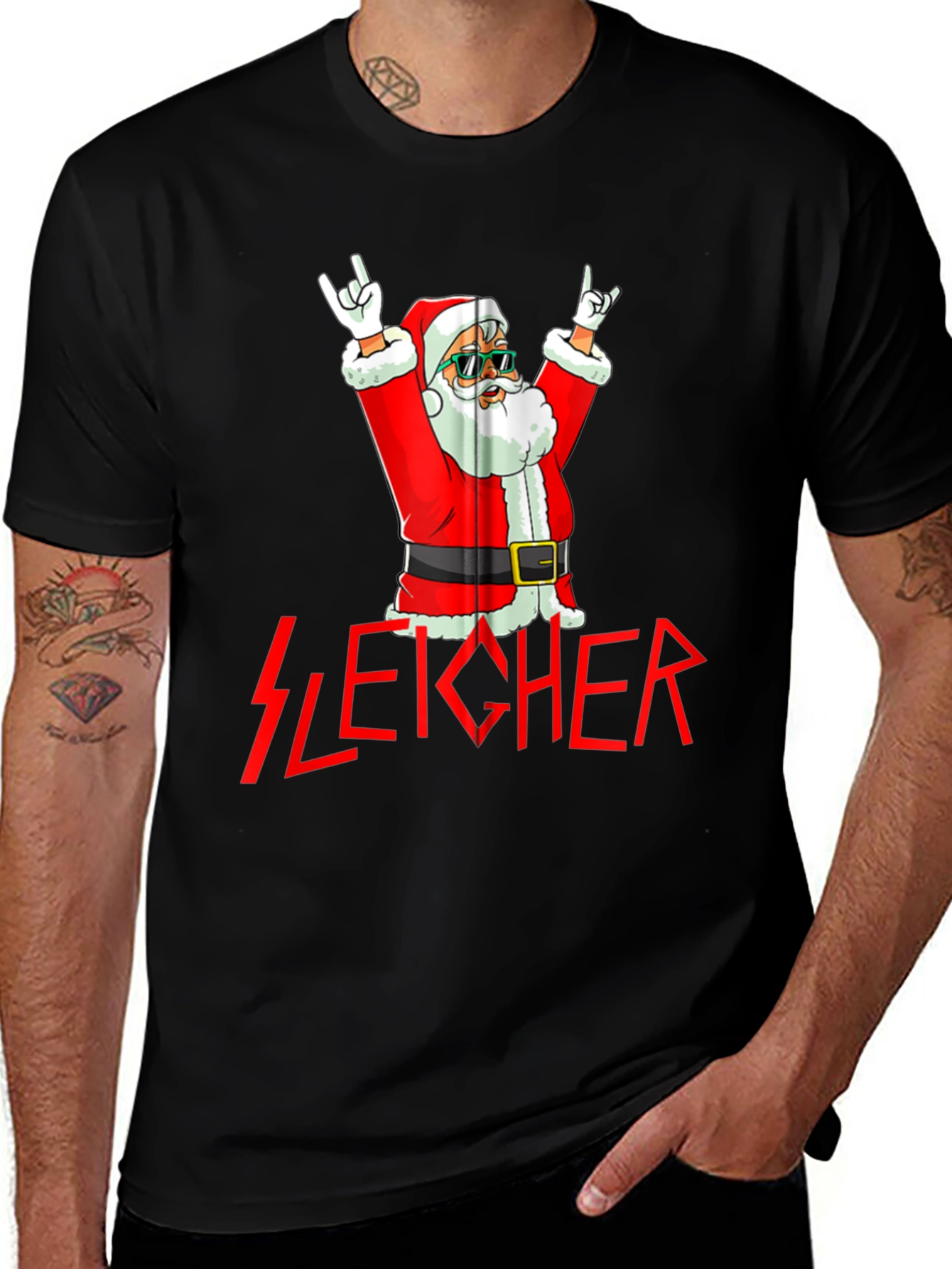 Sleicher Santa Rock T-Shirt - Holiday Metal Tee