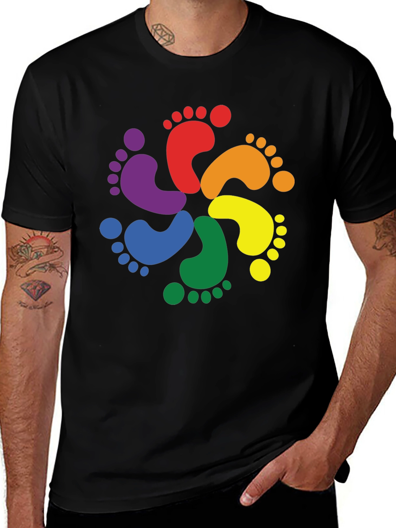 Black Rainbow Footprint T-Shirt - Pride Apparel main image