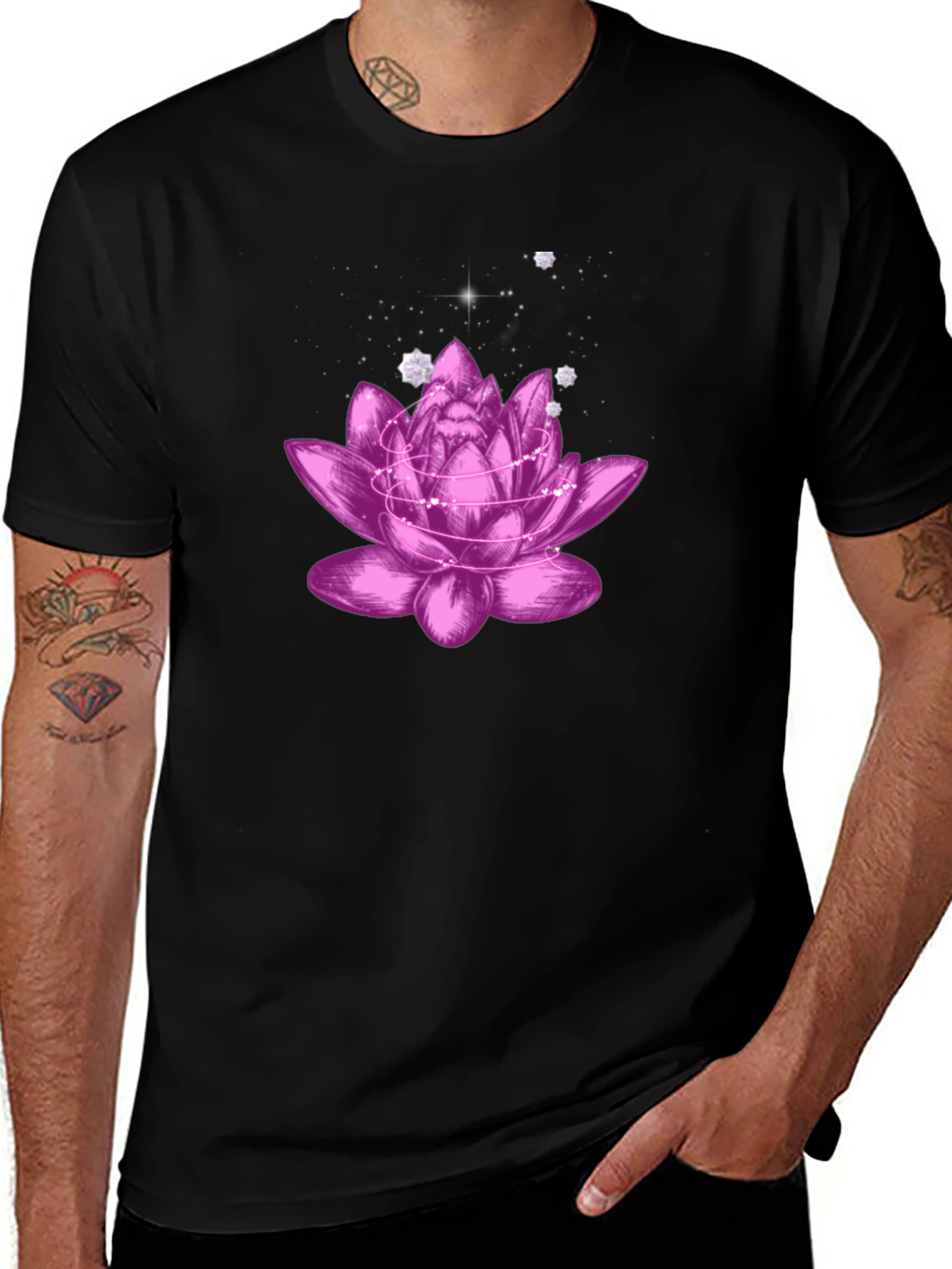 Variant 2 of Lotus Flower Graphic Black T-Shirt