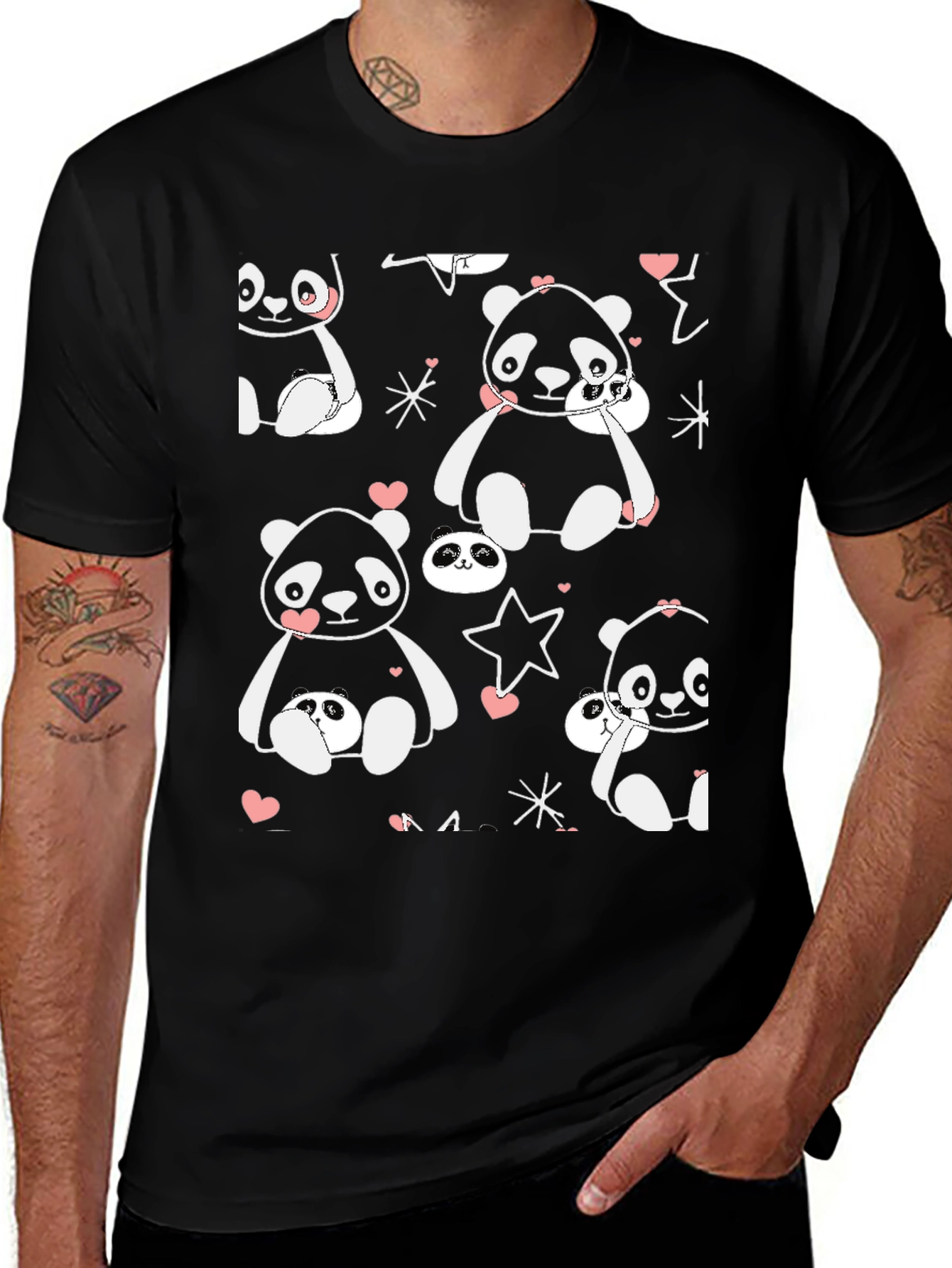 Variant 21 of Cute Panda Print Black T-Shirt