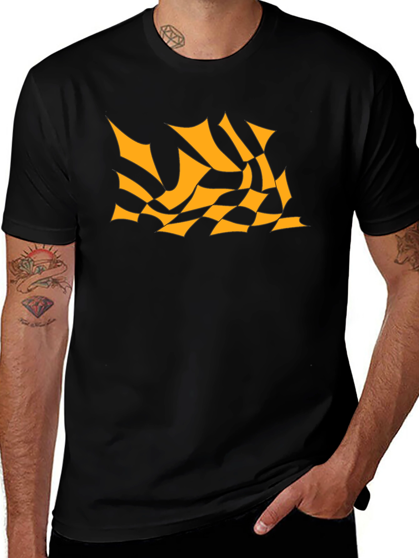 Variant 23 of Men's Black Tee with Abstract Orange Design