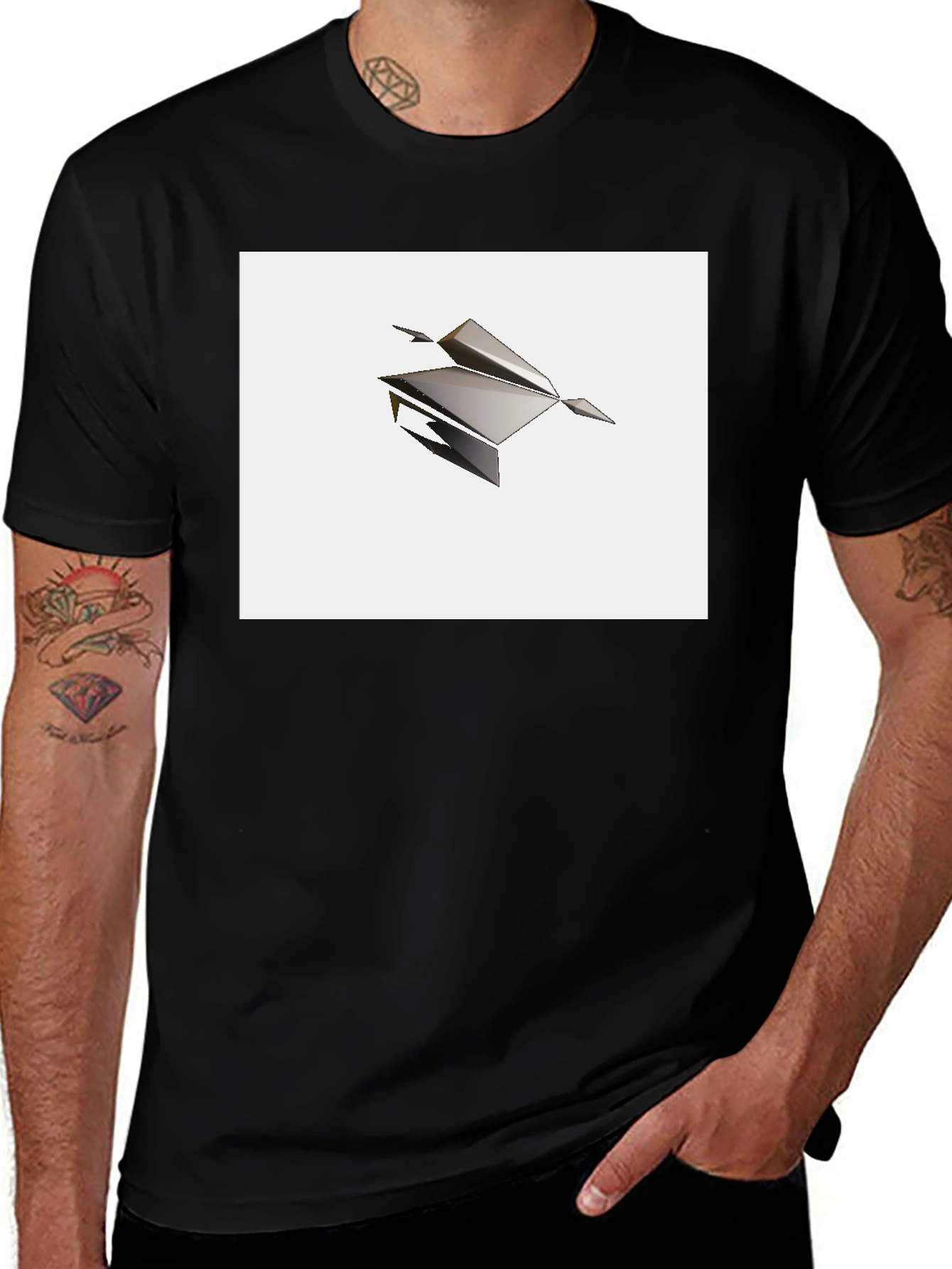 Abstract Paper Plane Graphic Tee - Modern Black T-Shirt