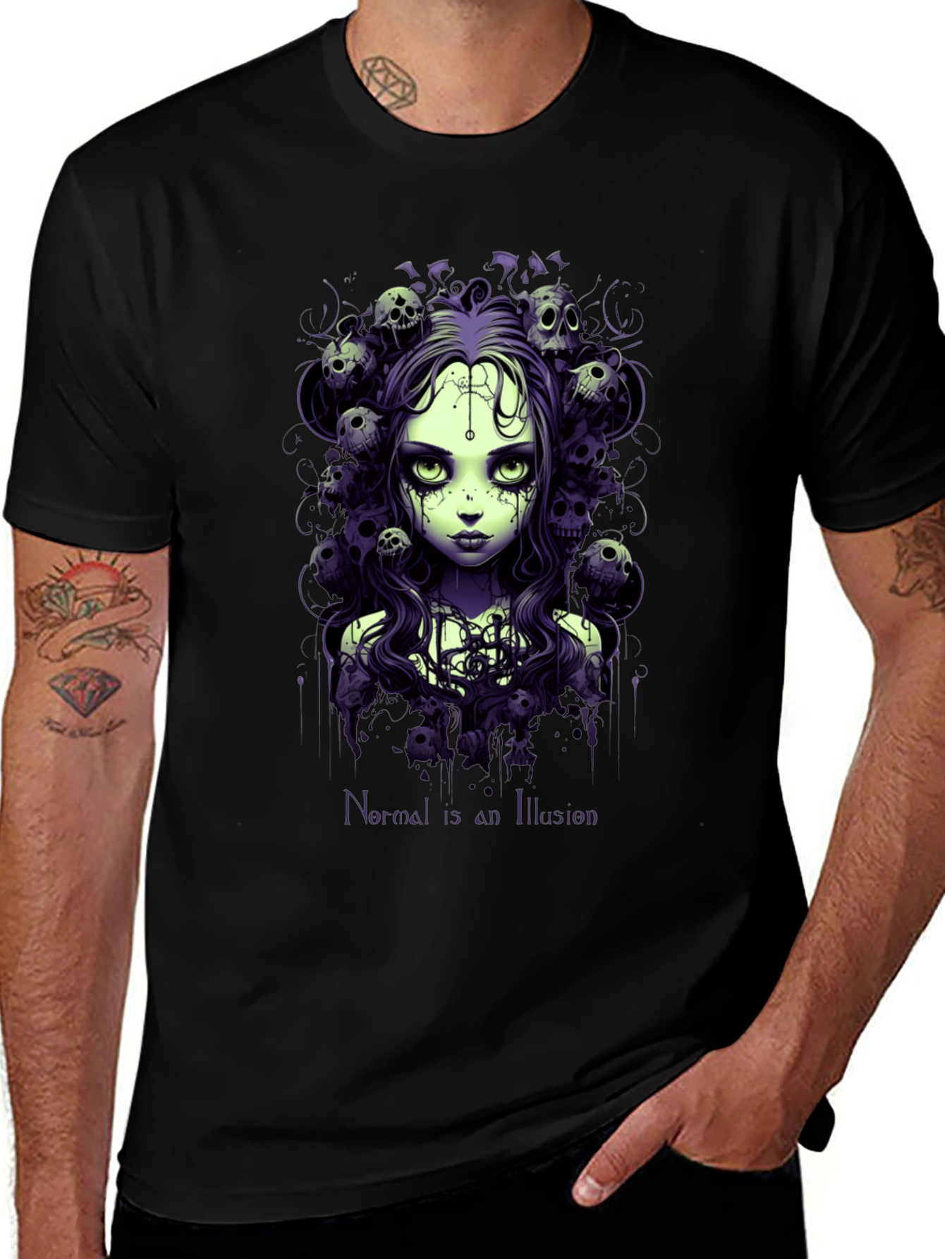 Variant 28 of Gothic Skull Girl Graphic Print Tee - Normal is an Illusion