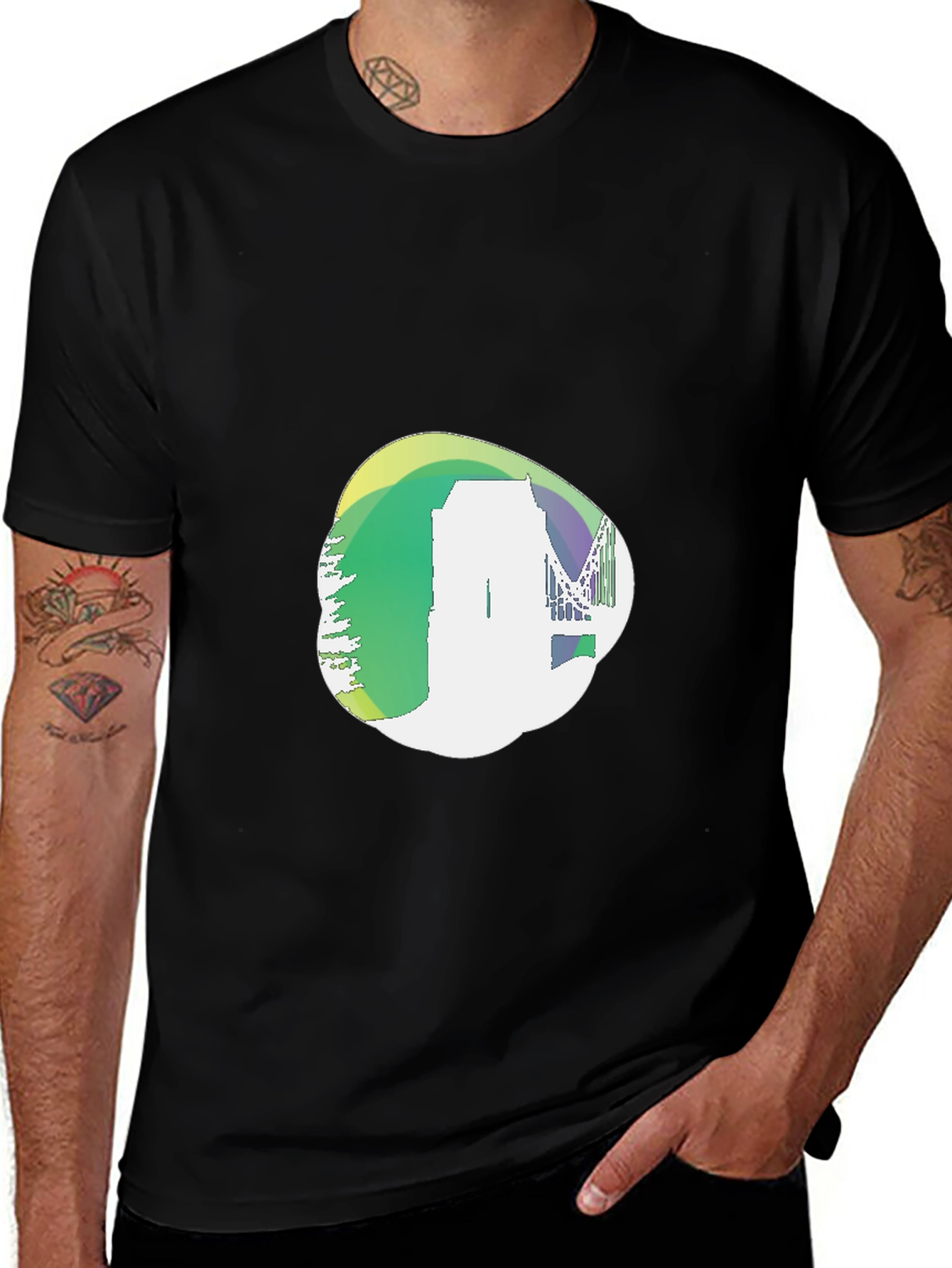Variant 26 of Abstract Cityscape Graphic Black T-Shirt