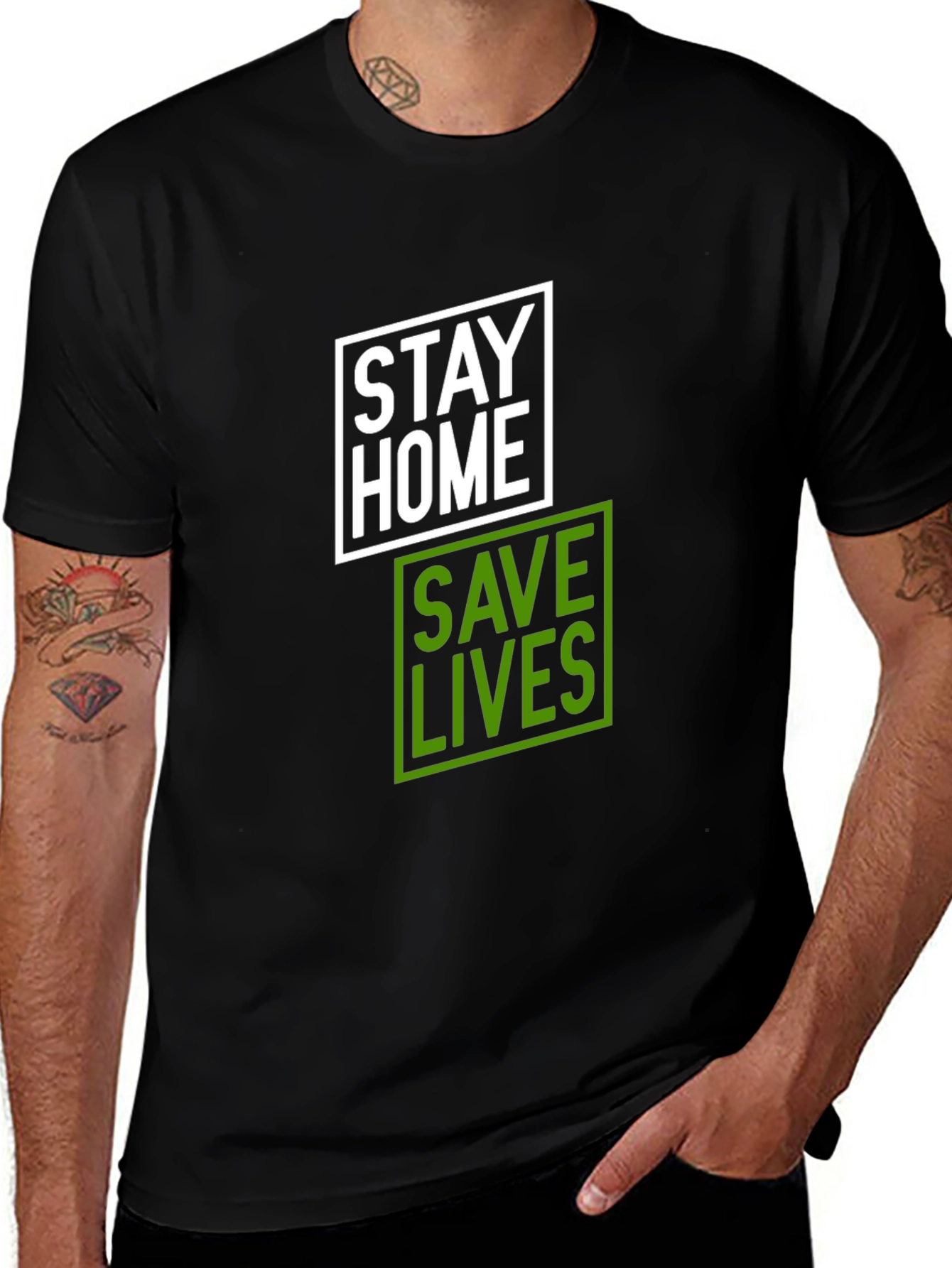 Variant 11 of Stay Home Save Lives T-Shirt - Black