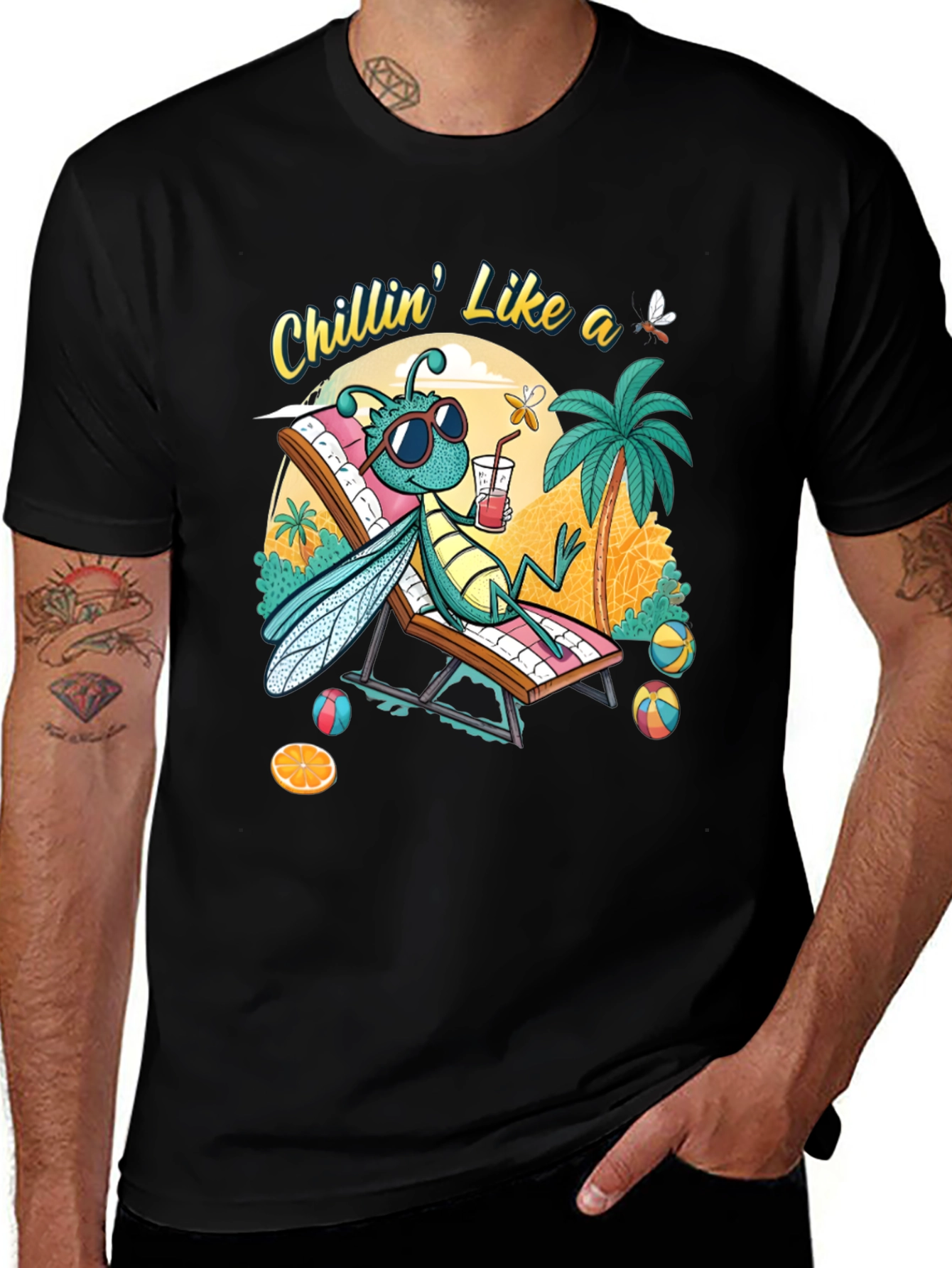 Black Chillin' Bug Graphic T-Shirt - Summer Vibes main image