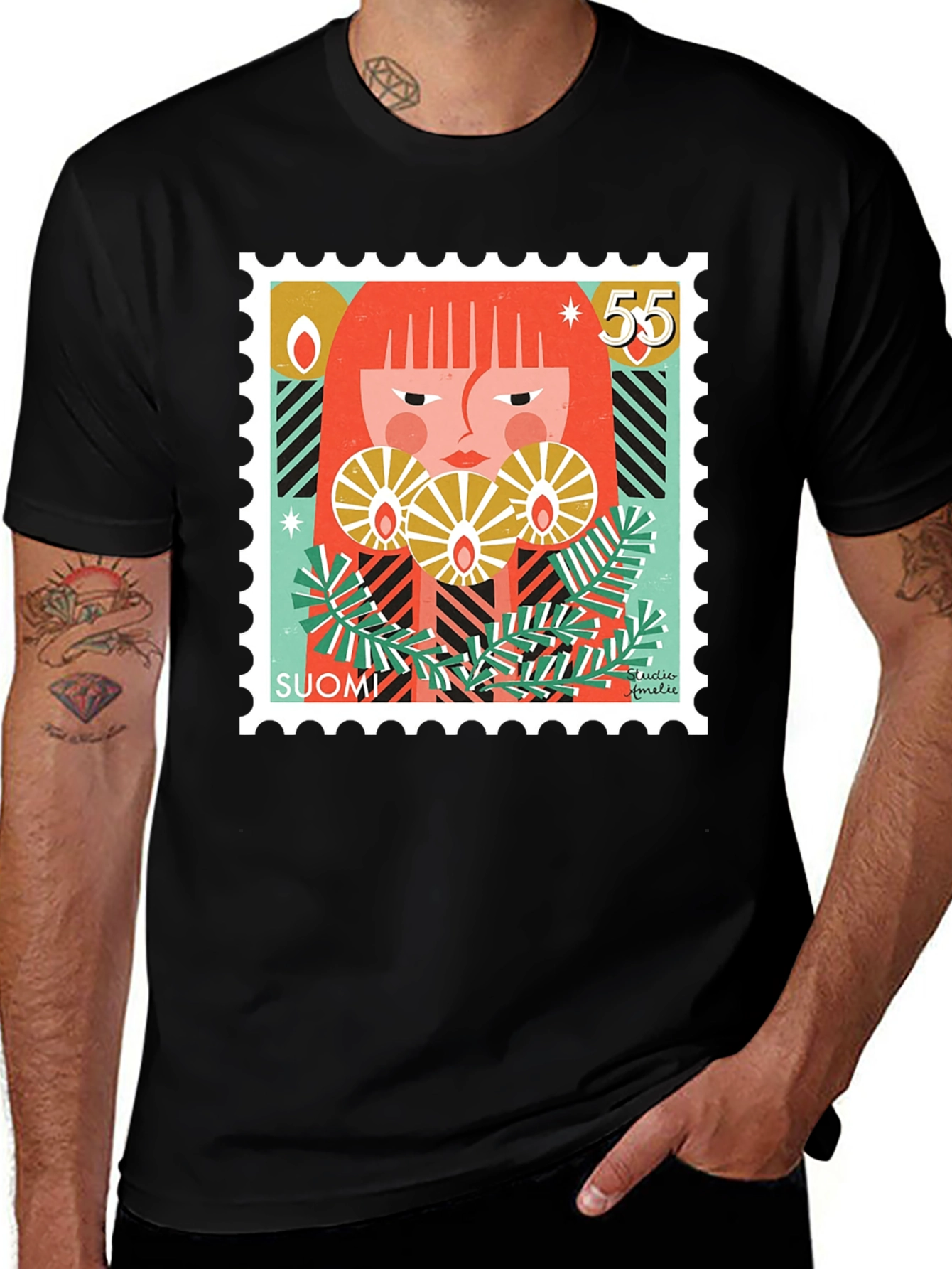Variant 4 of Finland Stamp Art Graphic T-Shirt