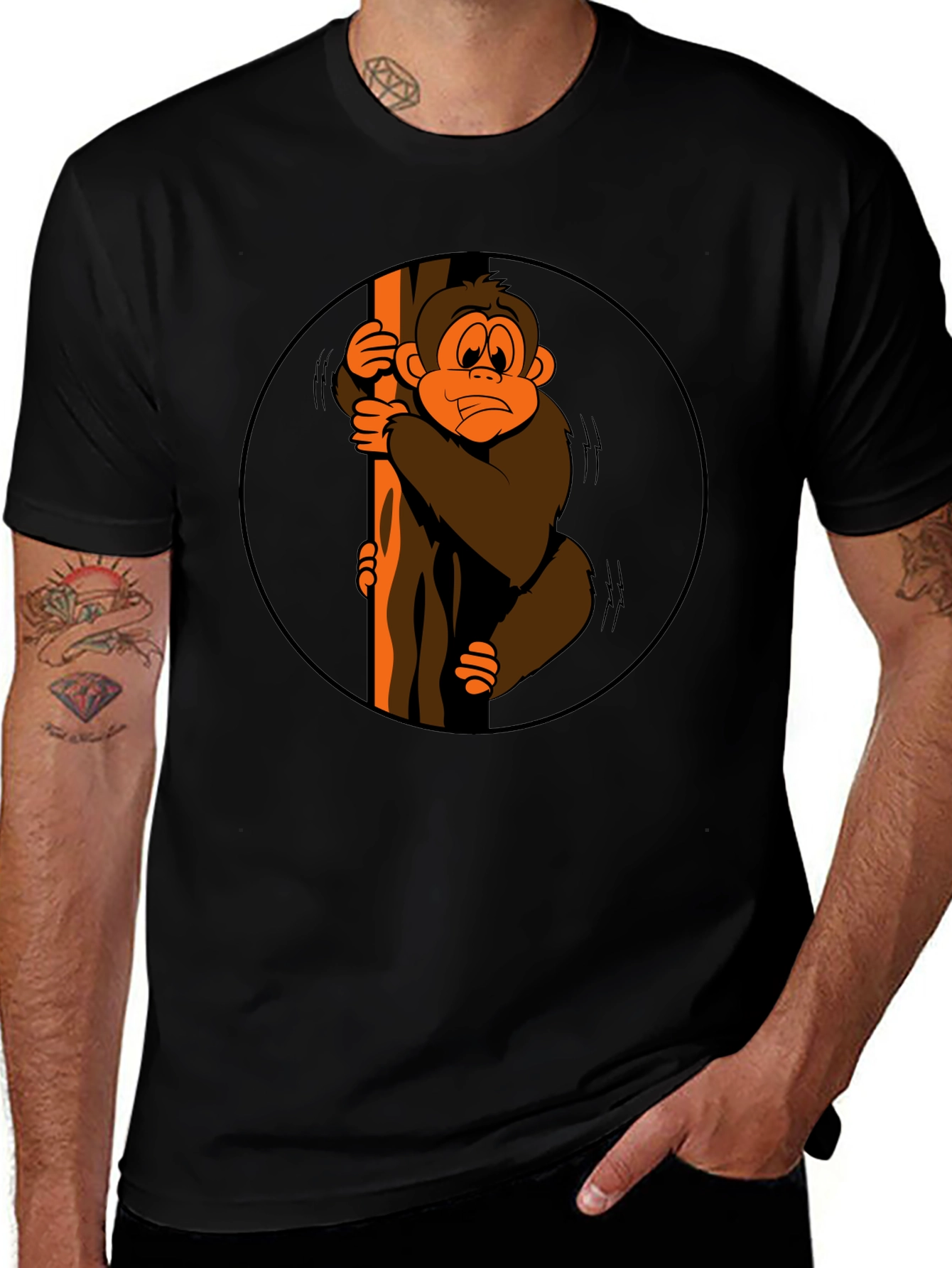 Variant 7 of Monkey in Tree Graphic Tee - Black Cotton T-Shirt