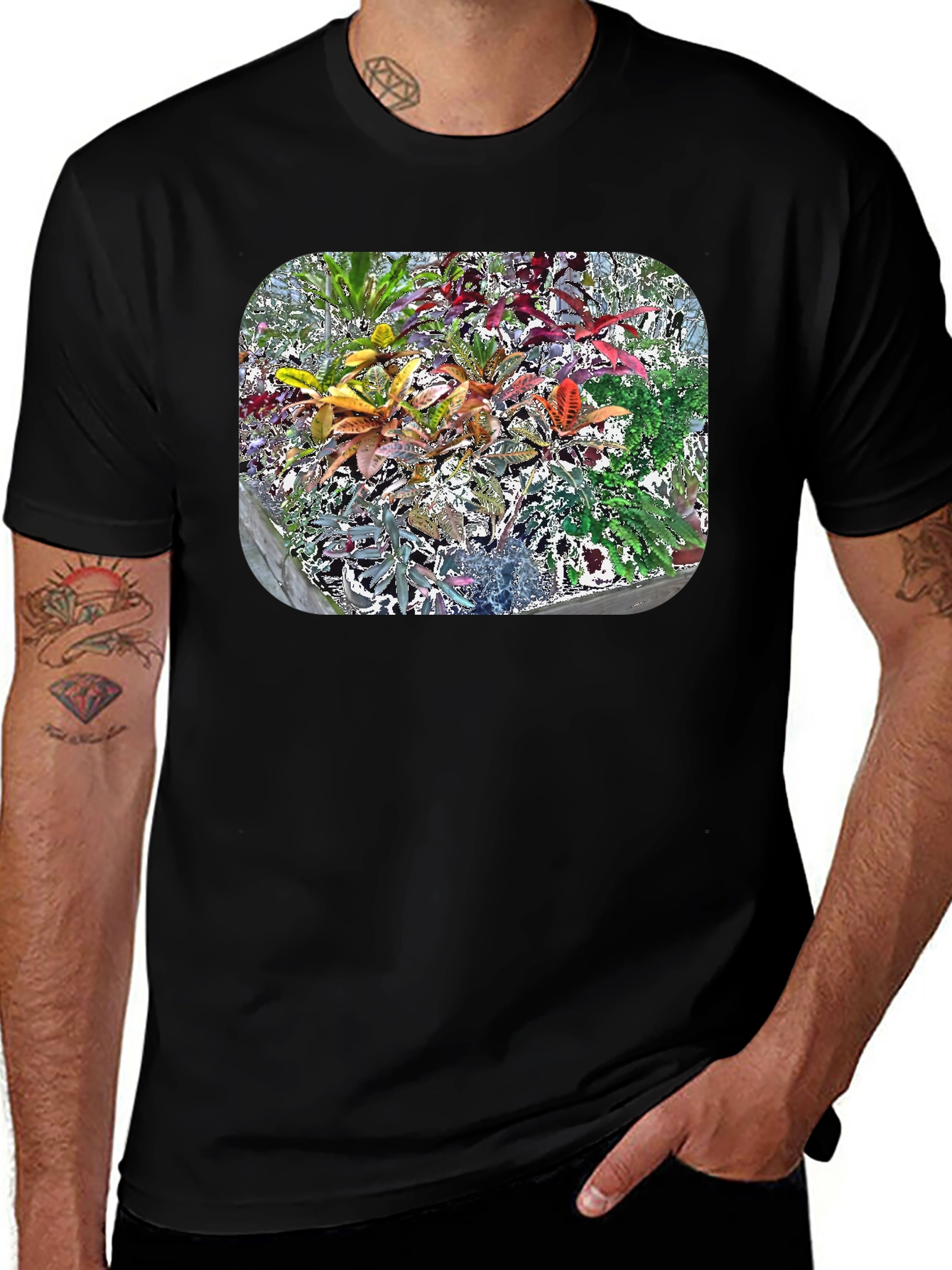 Black Vibrant Croton Plant Graphic Tee main image