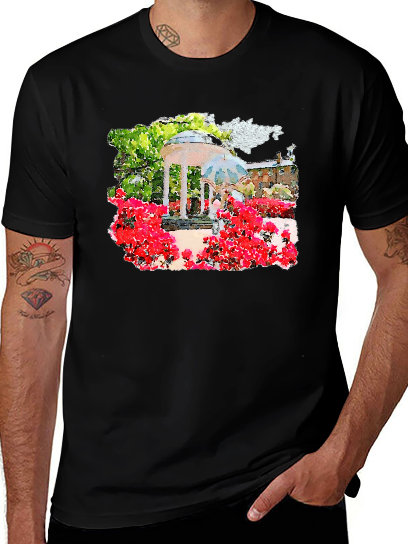Variant 26 of Chapel Hill Watercolor Art Black T-Shirt