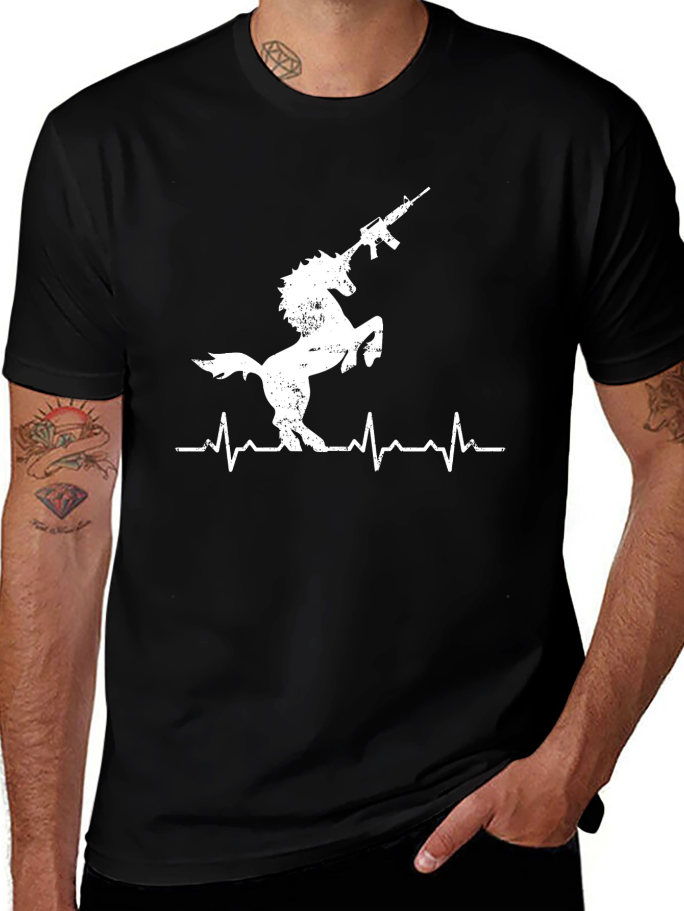 Variant 11 of Unicorn Gun Heartbeat T-Shirt - Black