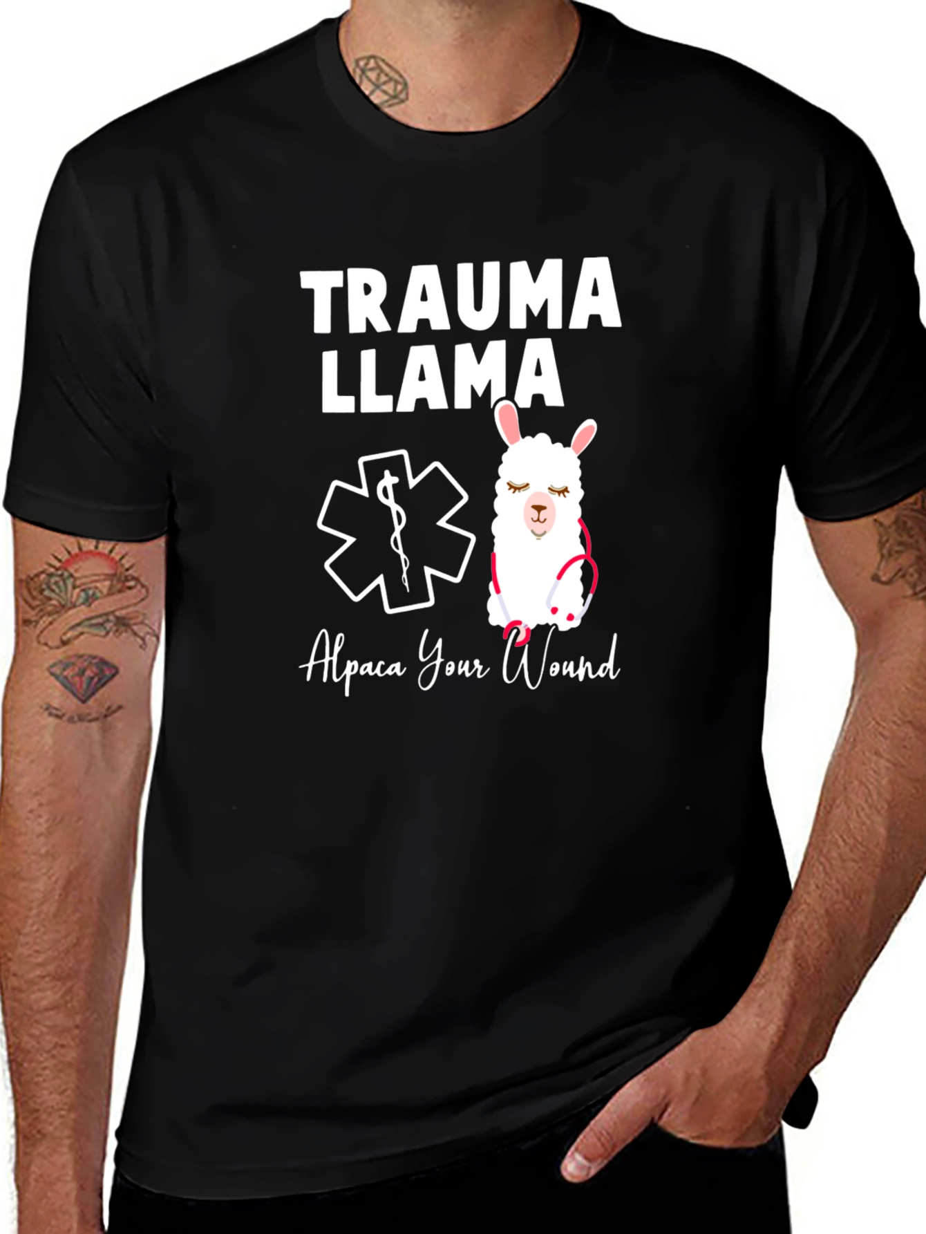 Black Trauma Llama T-Shirt - Alpaca Your Wound main image