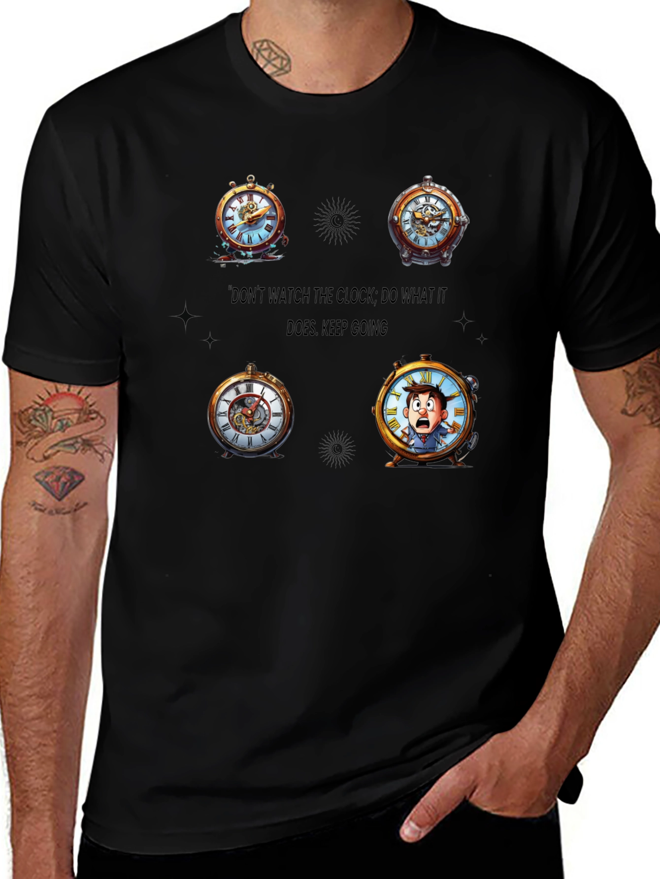 Variant 5 of Clock Graphic Black T-Shirt - Time Traveler Design