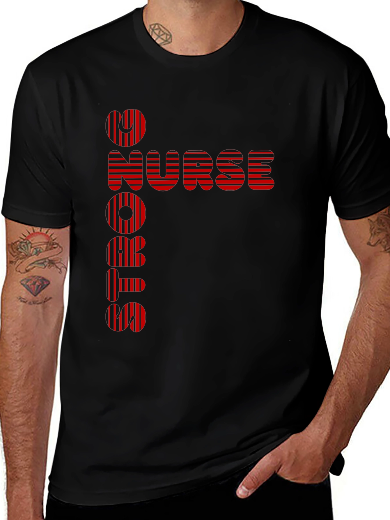 Variant 4 of Nurse Strong T-Shirt - Red Stripe Design