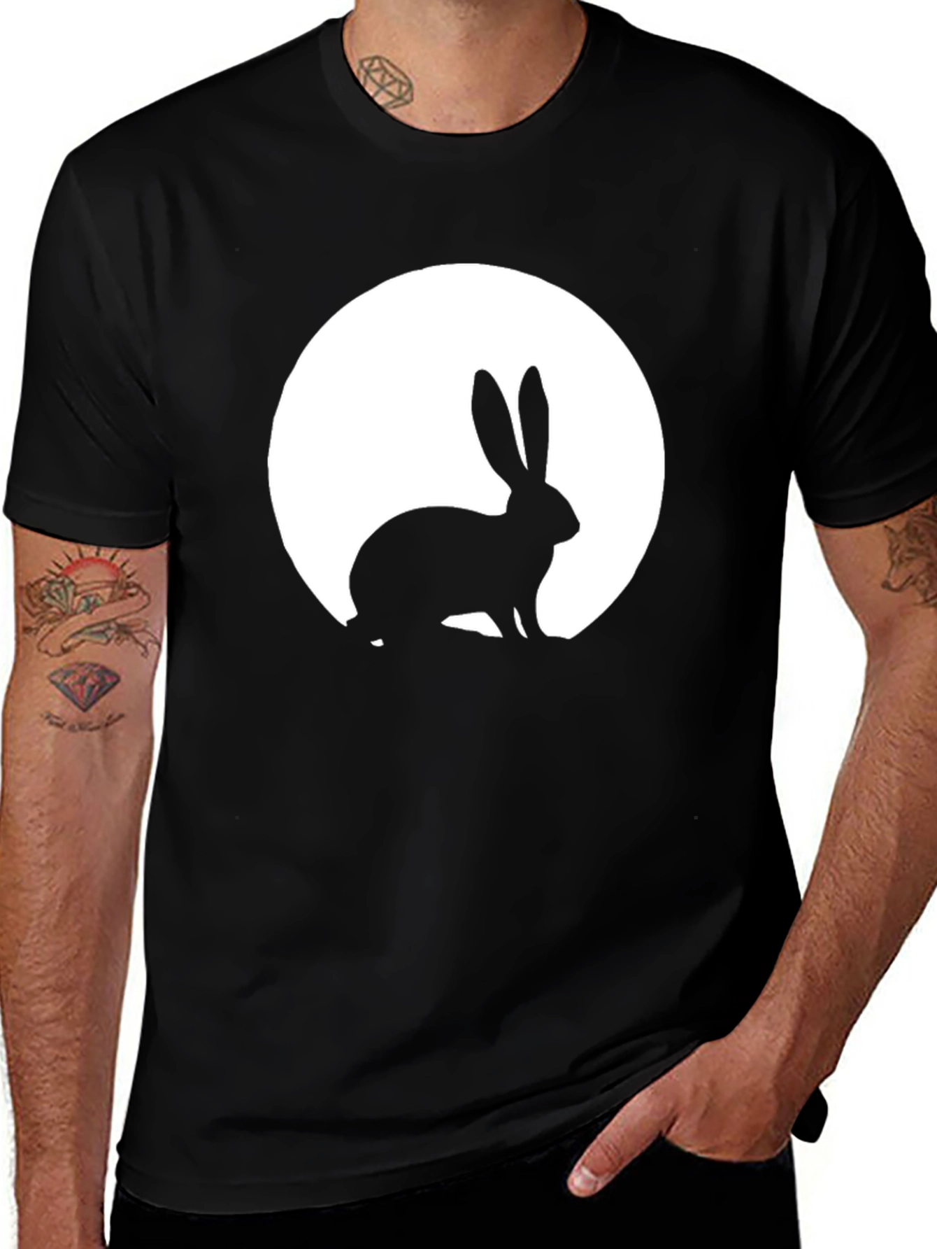 Variant 7 of Rabbit Moon Graphic Tee - Black Cotton T-Shirt