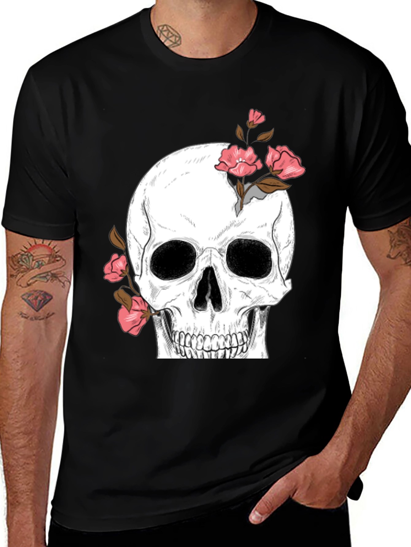 Variant 9 of Skull & Roses Graphic Tee - Black T-Shirt