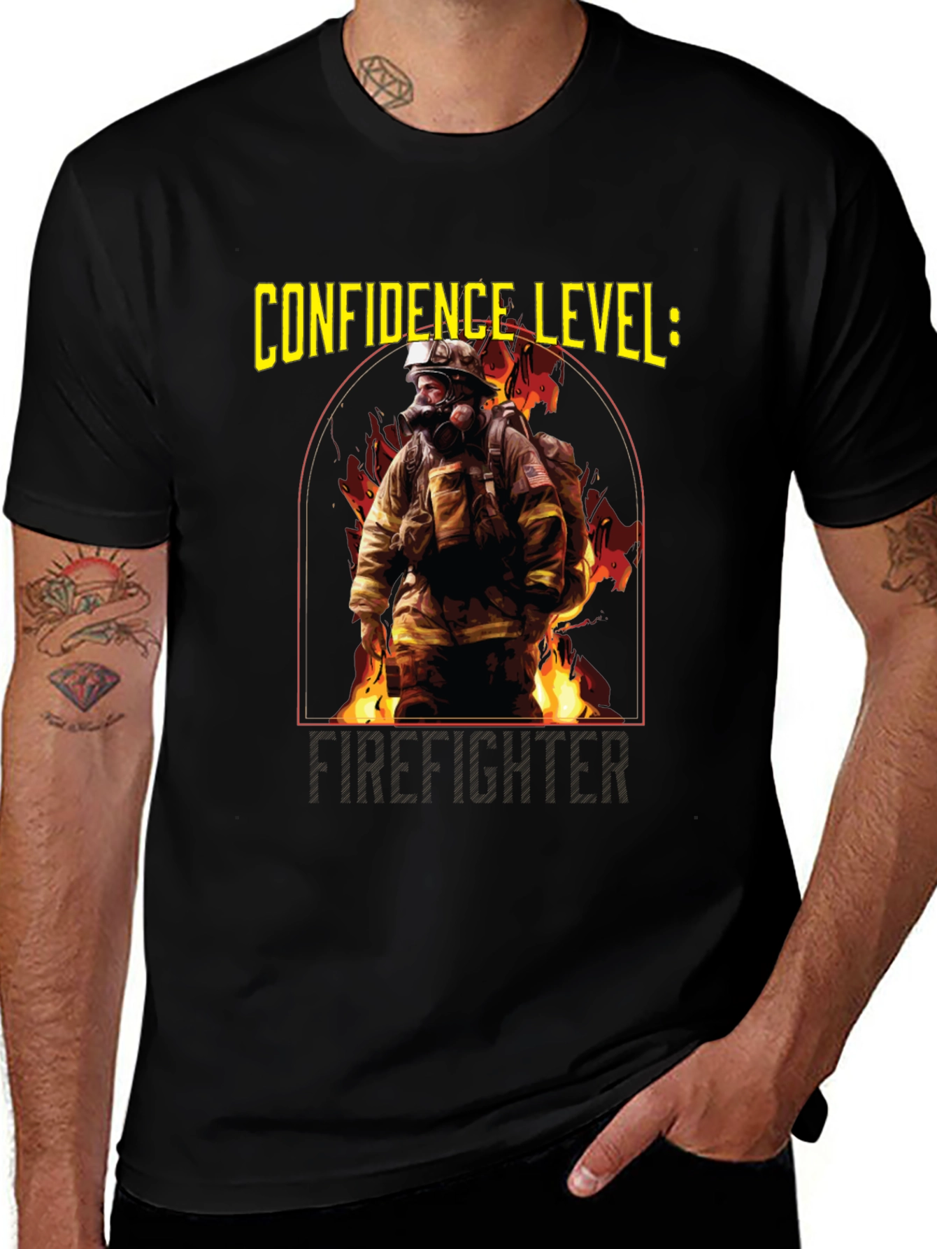 Variant 19 of Confidence Level: Firefighter Black T-Shirt