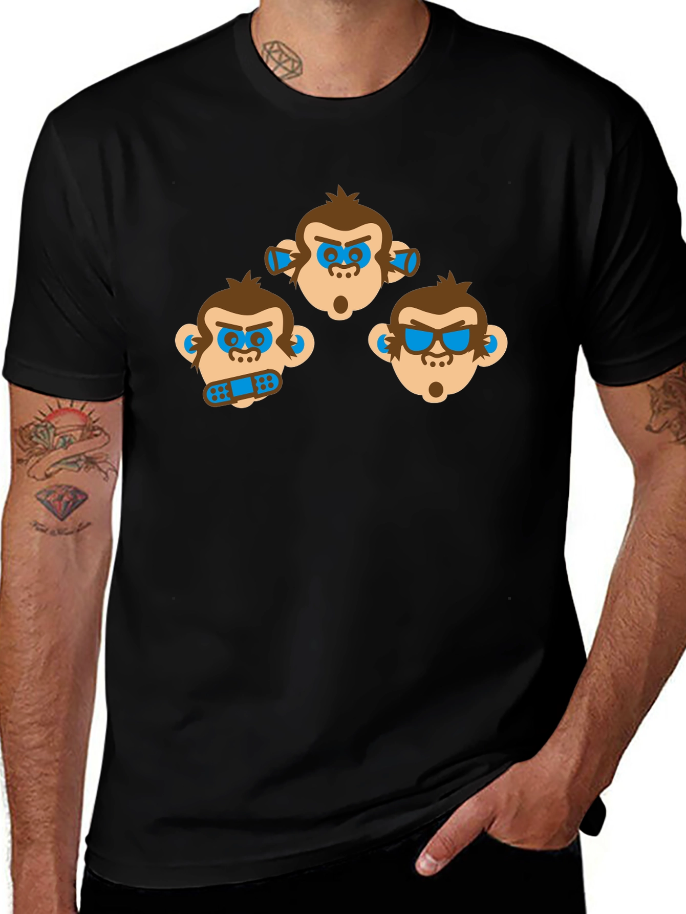 Hear, See, Speak No Evil Monkey Graphic T-Shirt