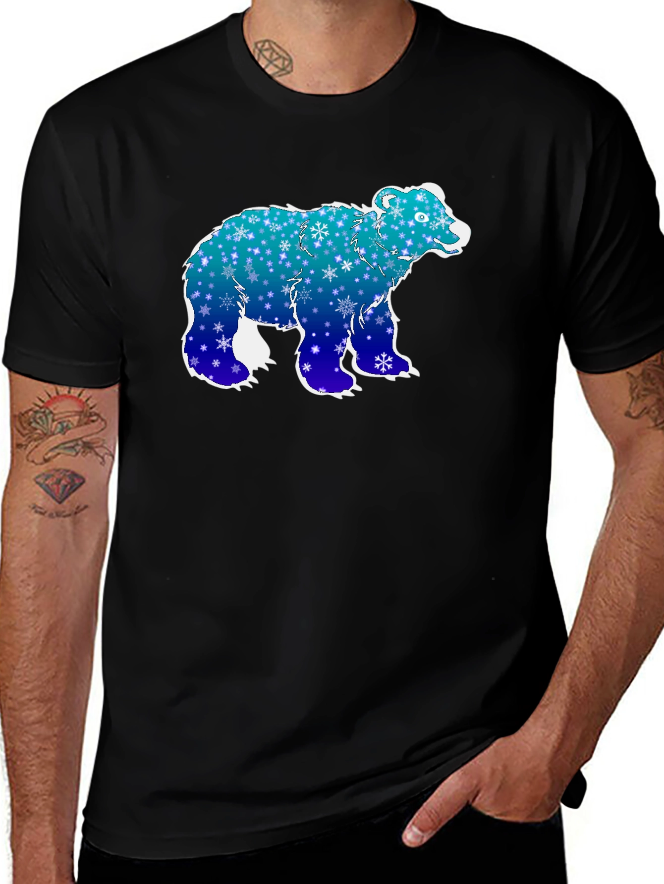 Variant 9 of Winter Bear Graphic Tee - Black Cotton T-Shirt