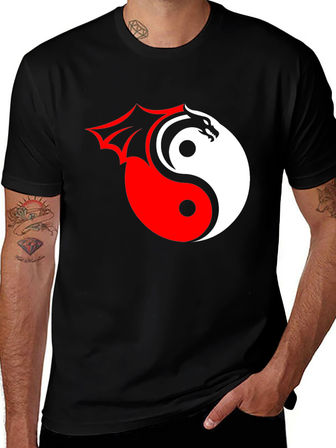 Variant 25 of Dragon Yin Yang Graphic Tee - Stylish Black T-Shirt