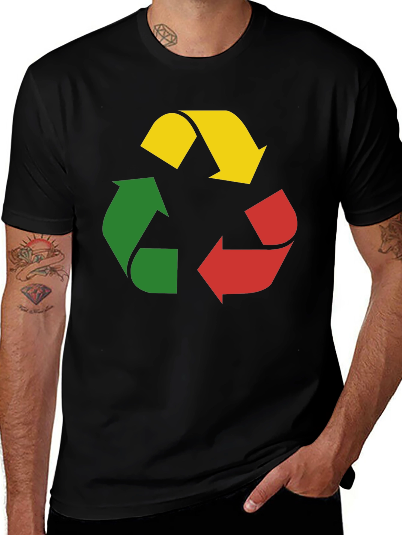 Variant 27 of Recycle Symbol Graphic Tee - Black Cotton T-Shirt