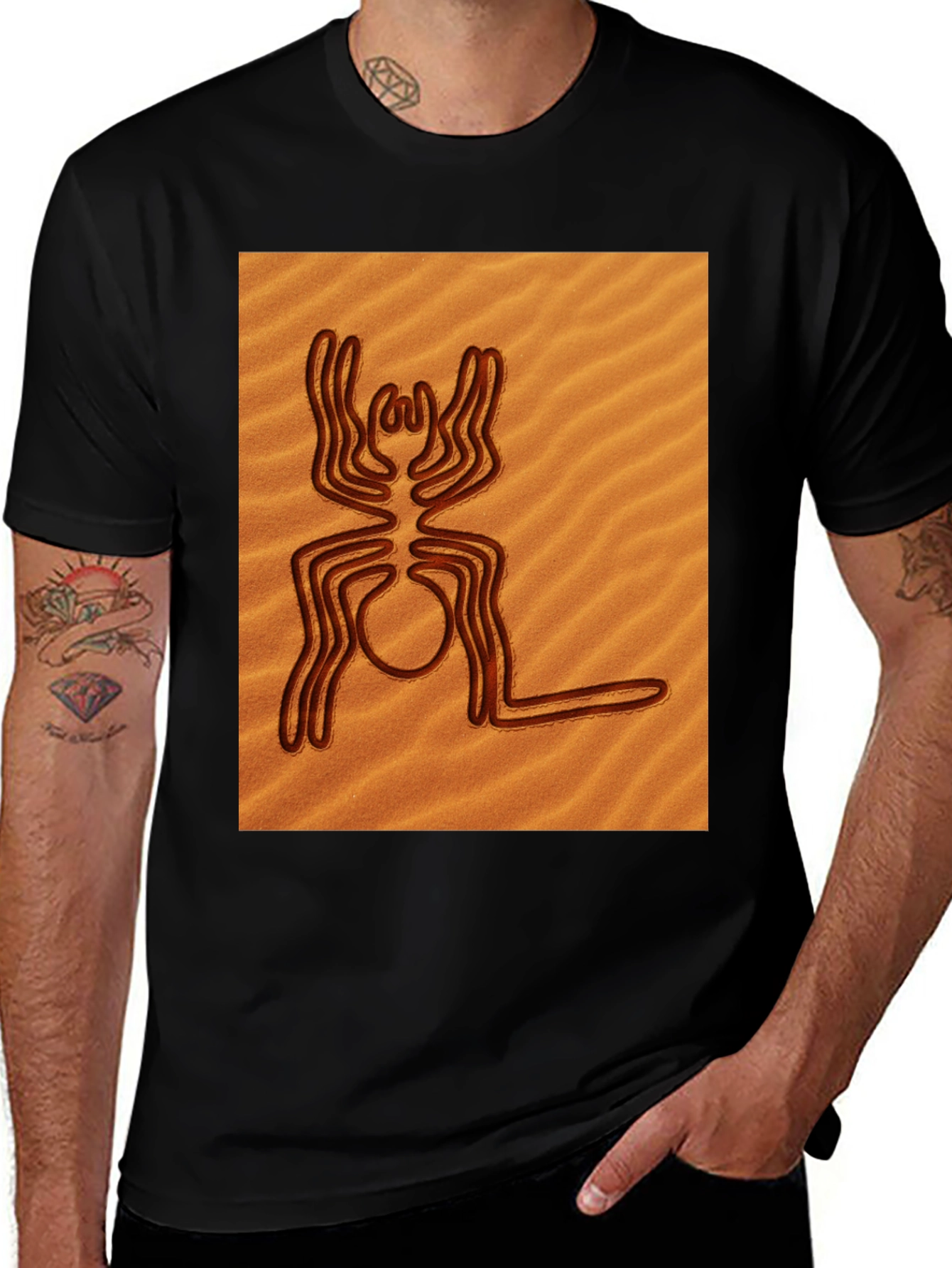 Nazca Lines Spider Graphic Tee - Unique Art Shirt