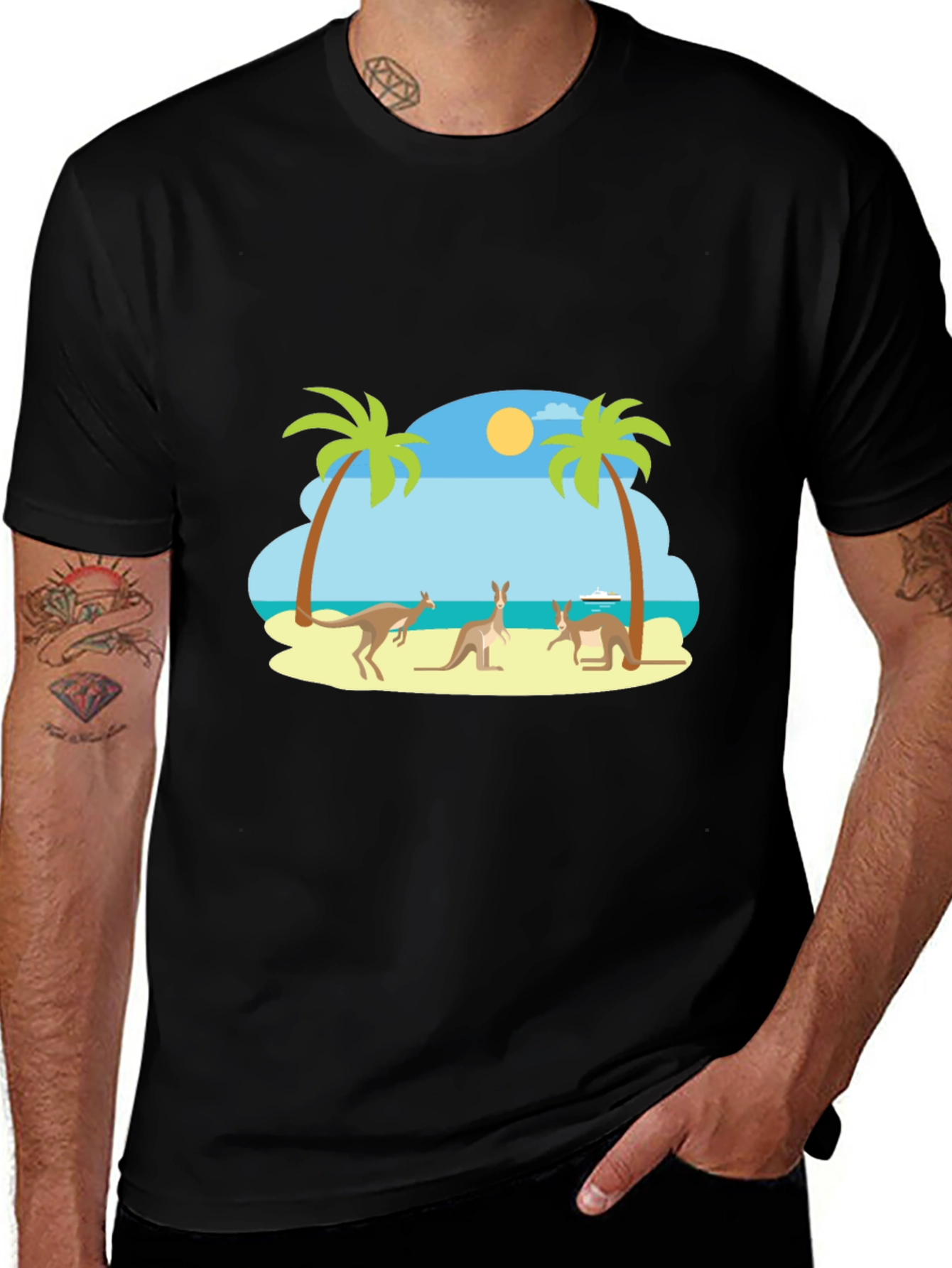 Variant 24 of Kangaroo Beach Graphic Tee - Black Cotton T-Shirt