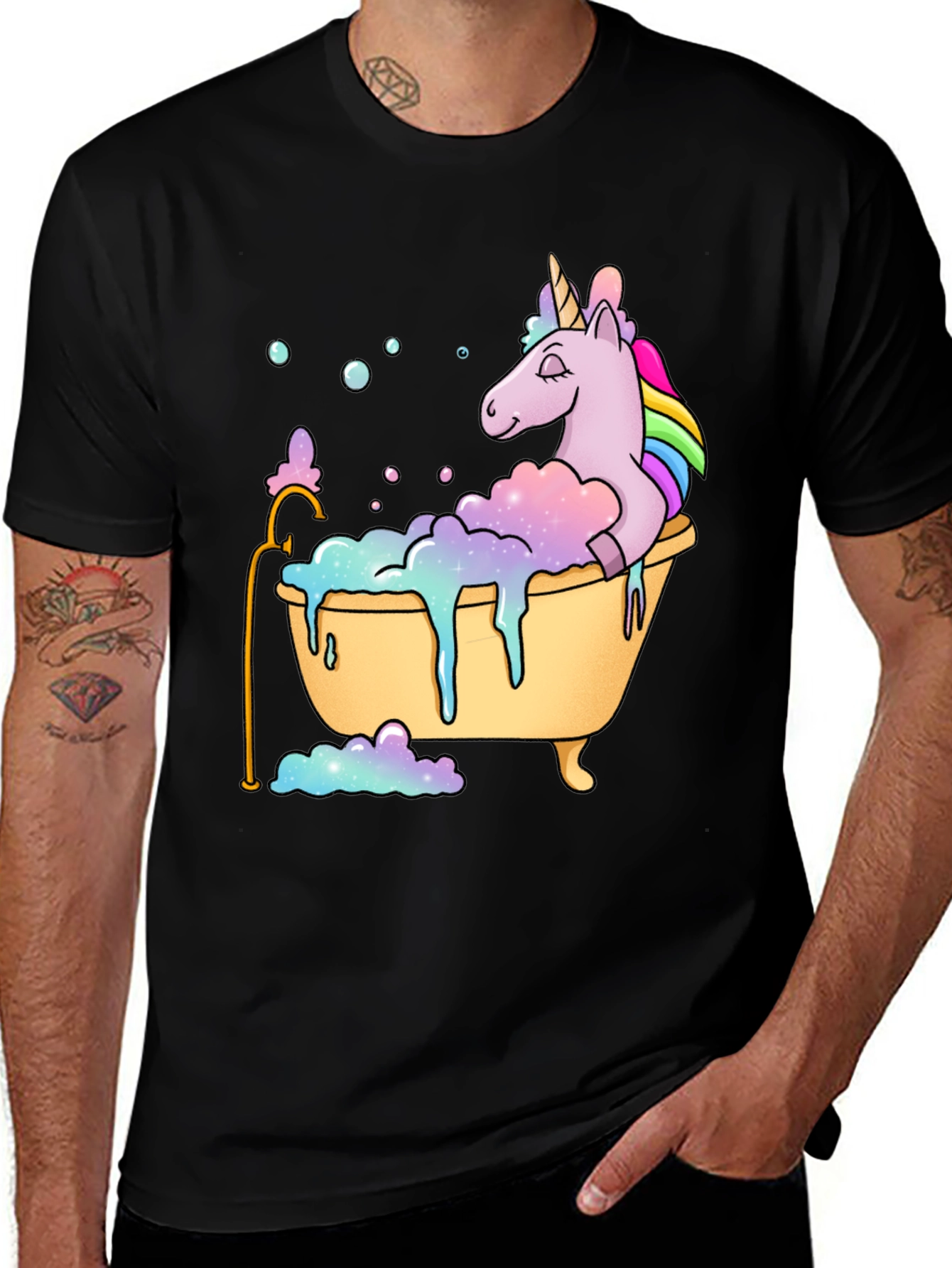 Variant 11 of Unicorn in Bathtub Graphic Tee - Black