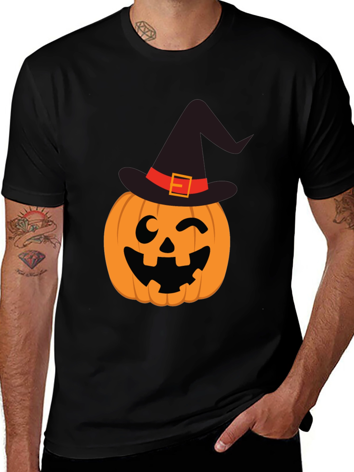 Variant 15 of Halloween Pumpkin Witch Hat Graphic T-Shirt