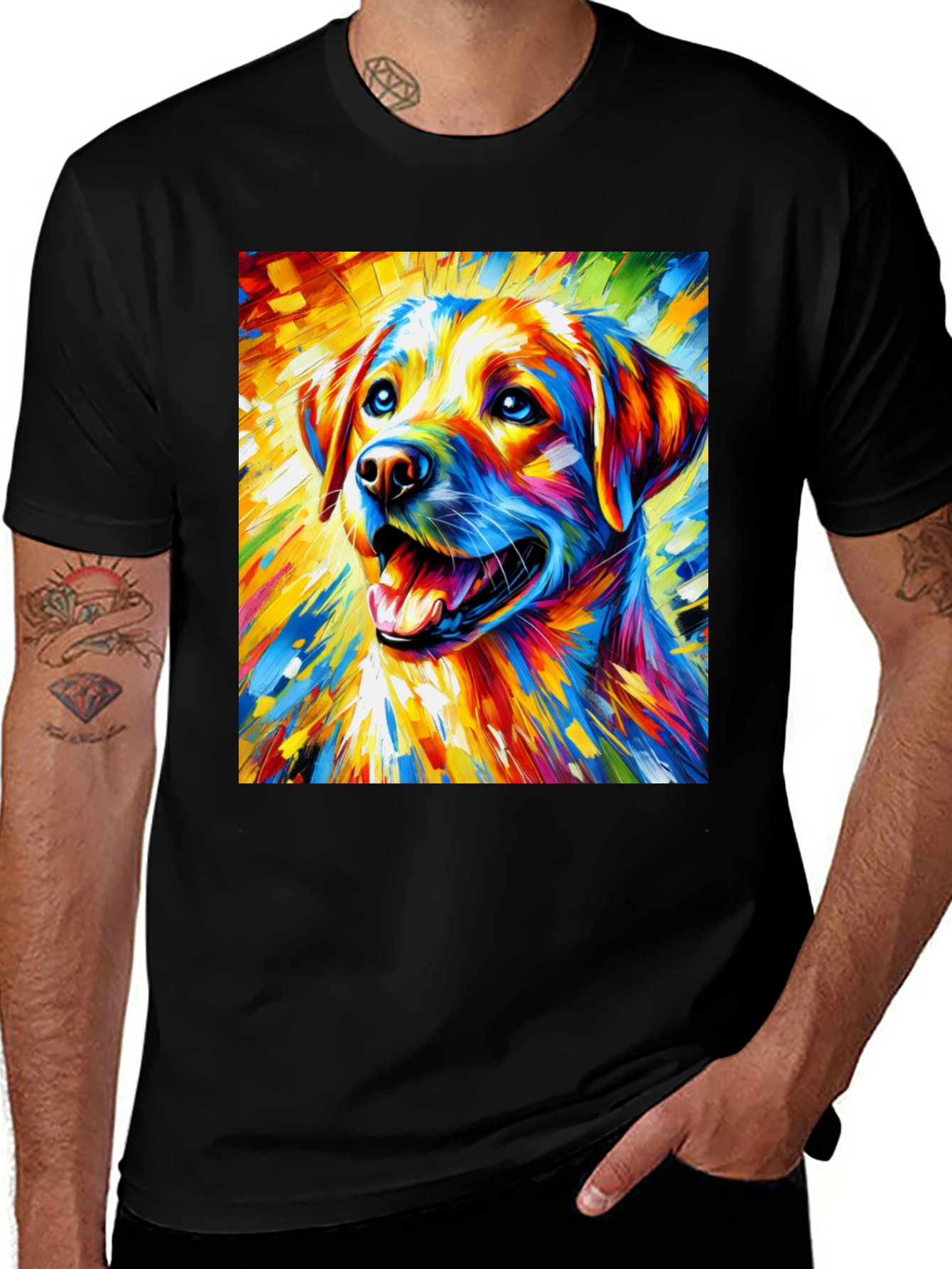 Variant 10 of Colorful Dog Art Print Black T-Shirt