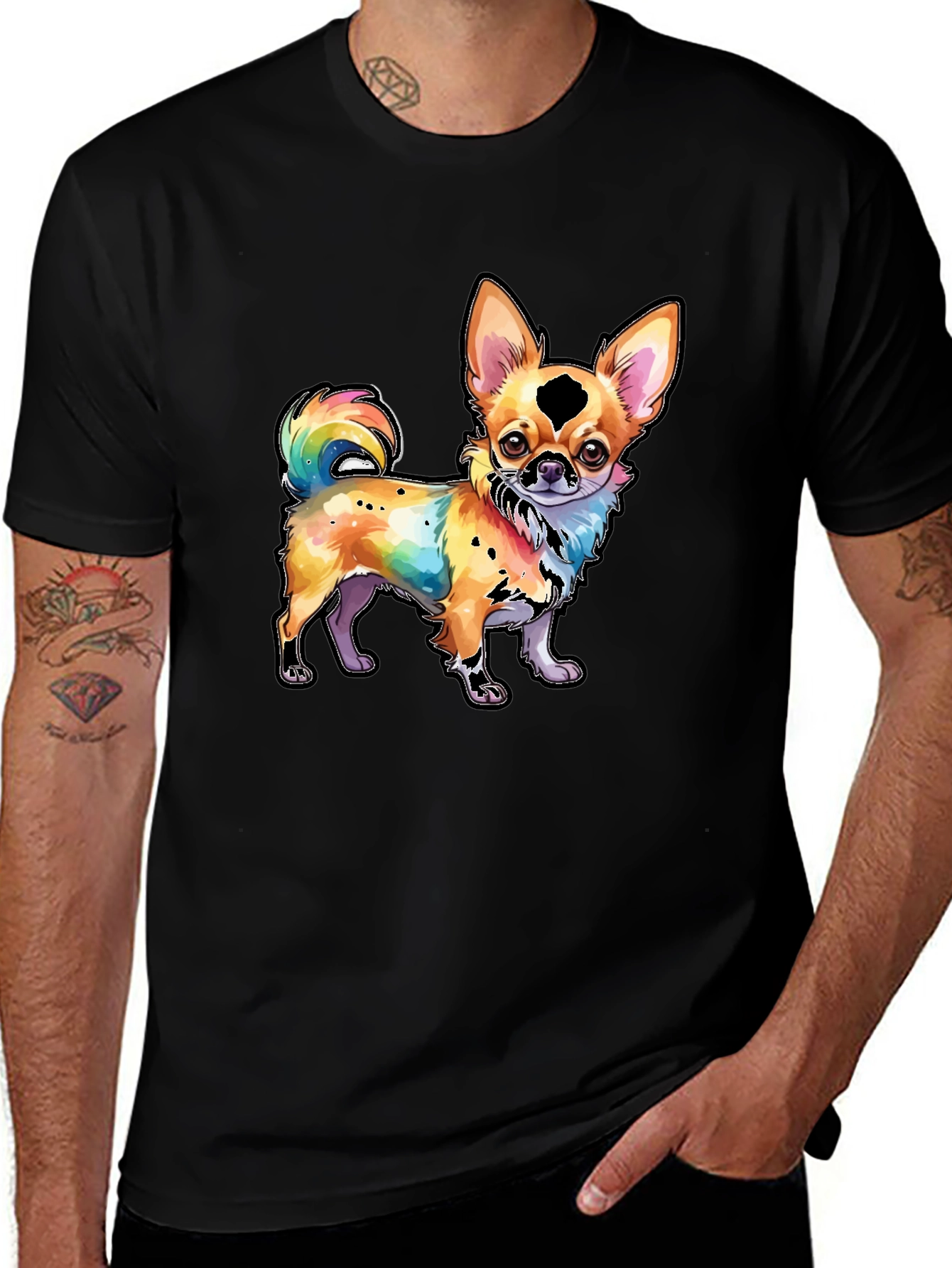 Rainbow Chihuahua Graphic Tee - Stylish Dog Lover Shirt