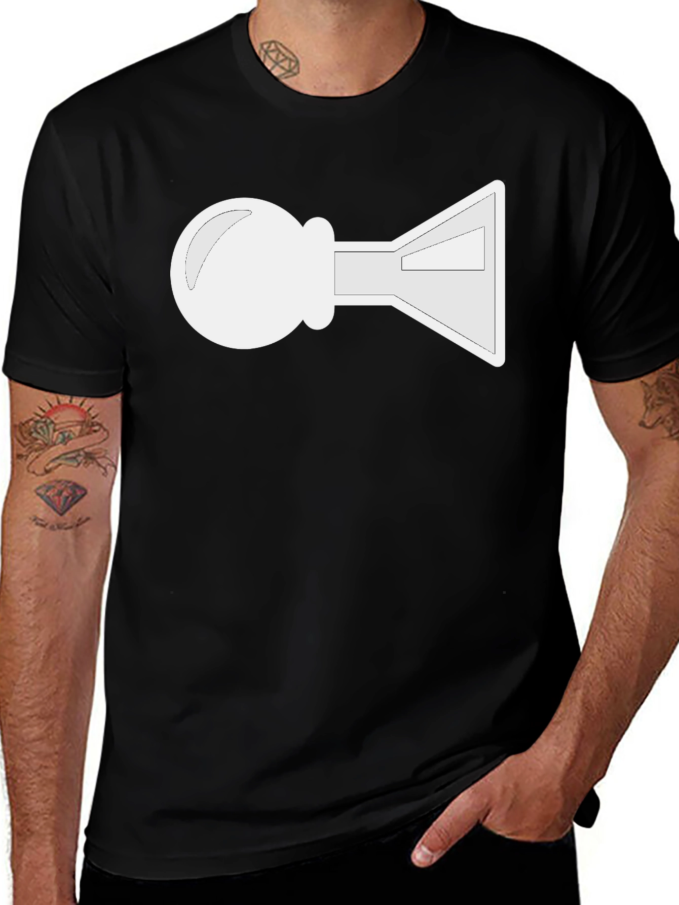 Variant 9 of Novelty Cartoon Bulb & Horn Graphic Tee - Black