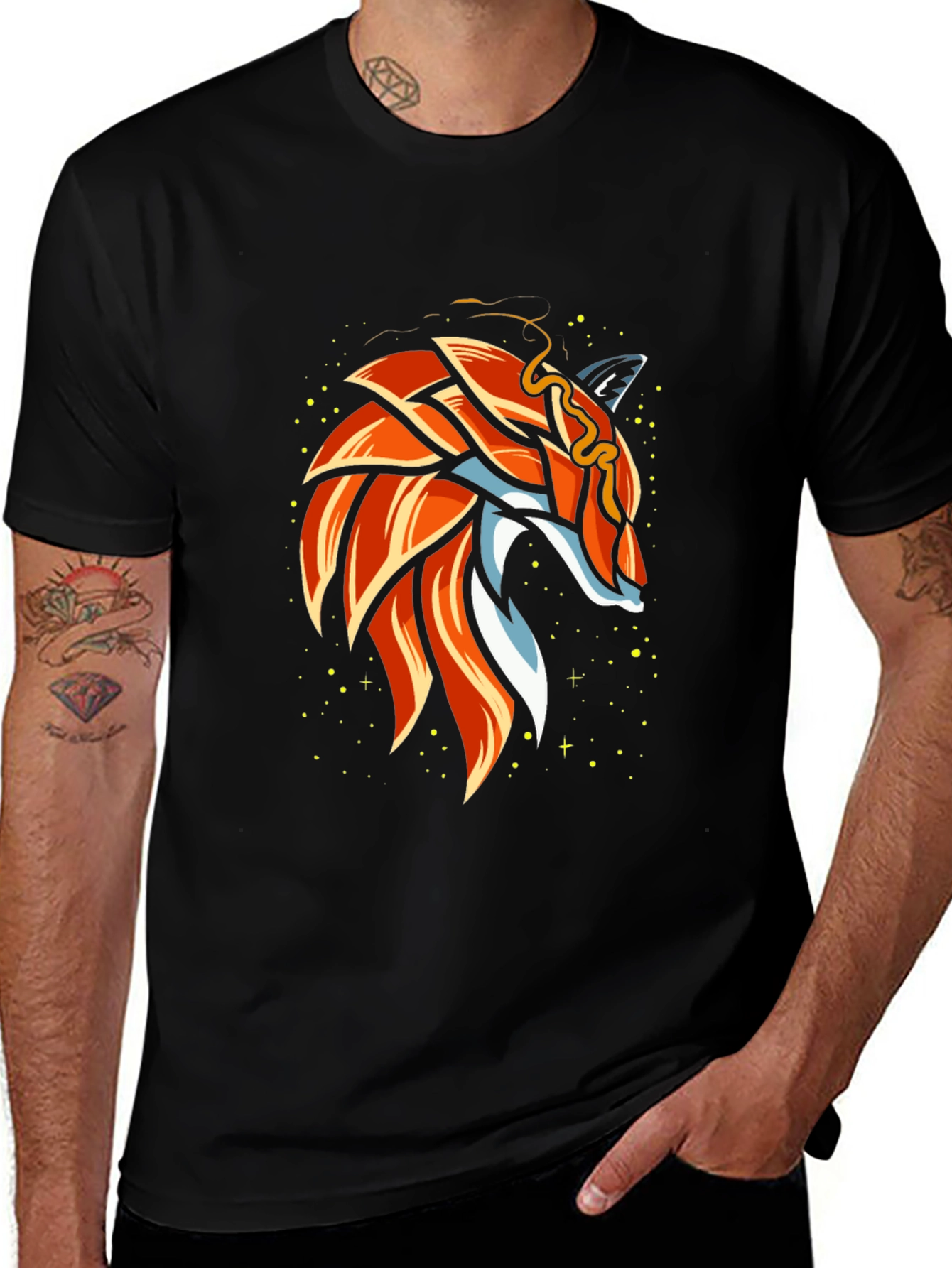 Variant 21 of Geometric Fox Graphic Black T-Shirt