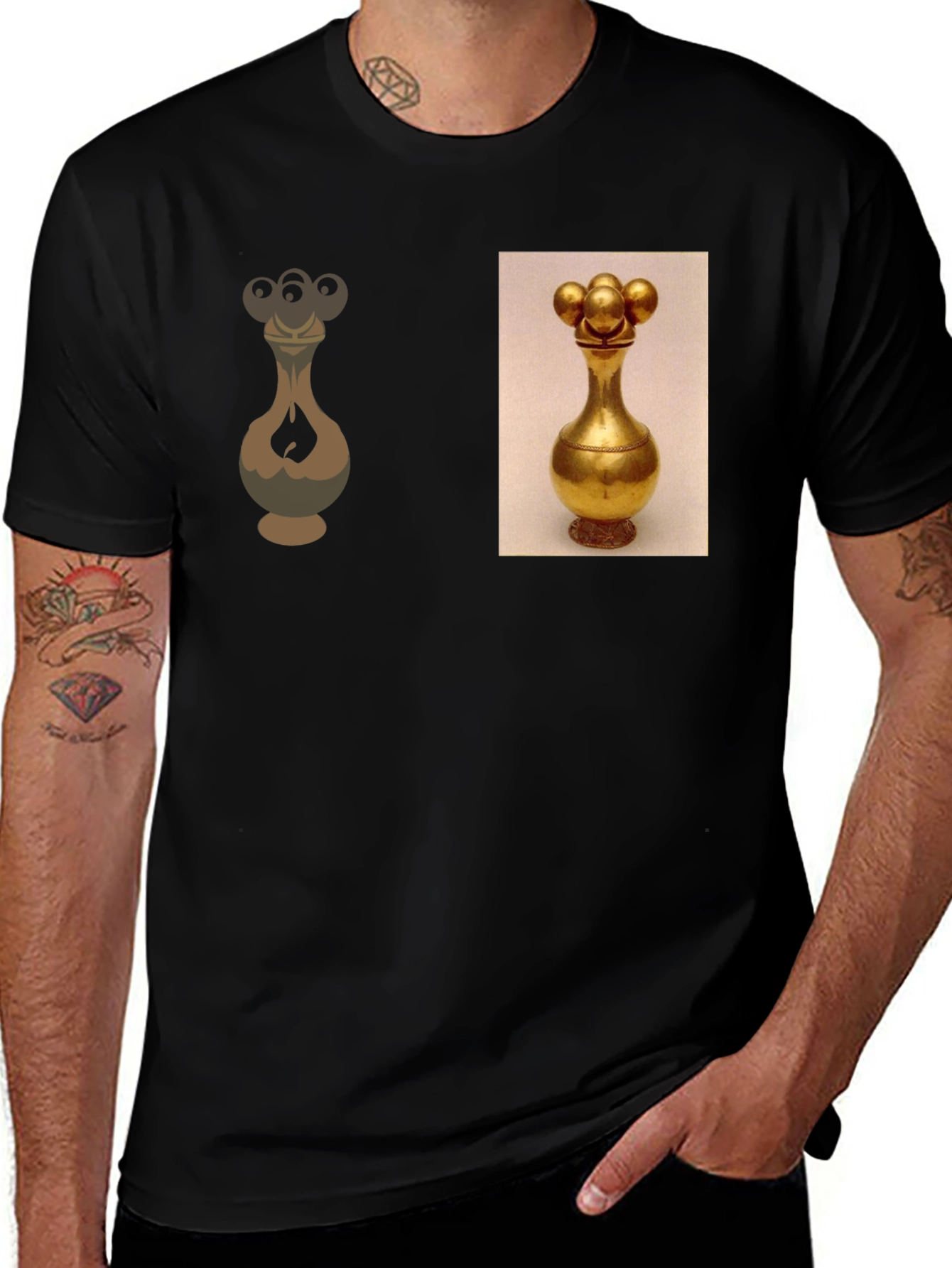 Variant 25 of Golden Vase Print Black T-Shirt