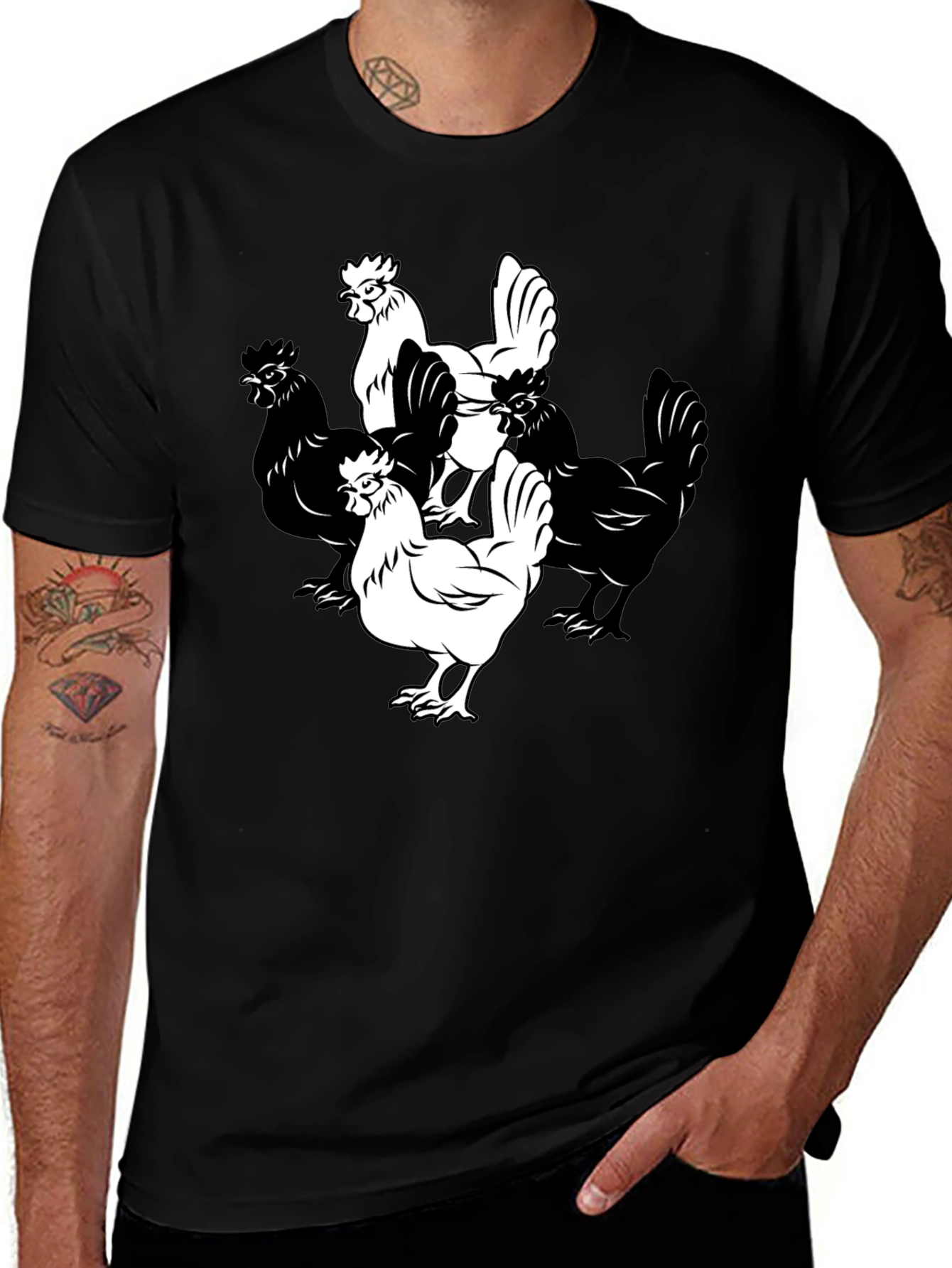 Variant 19 of Chicken Graphic T-Shirt - Black Cotton Tee