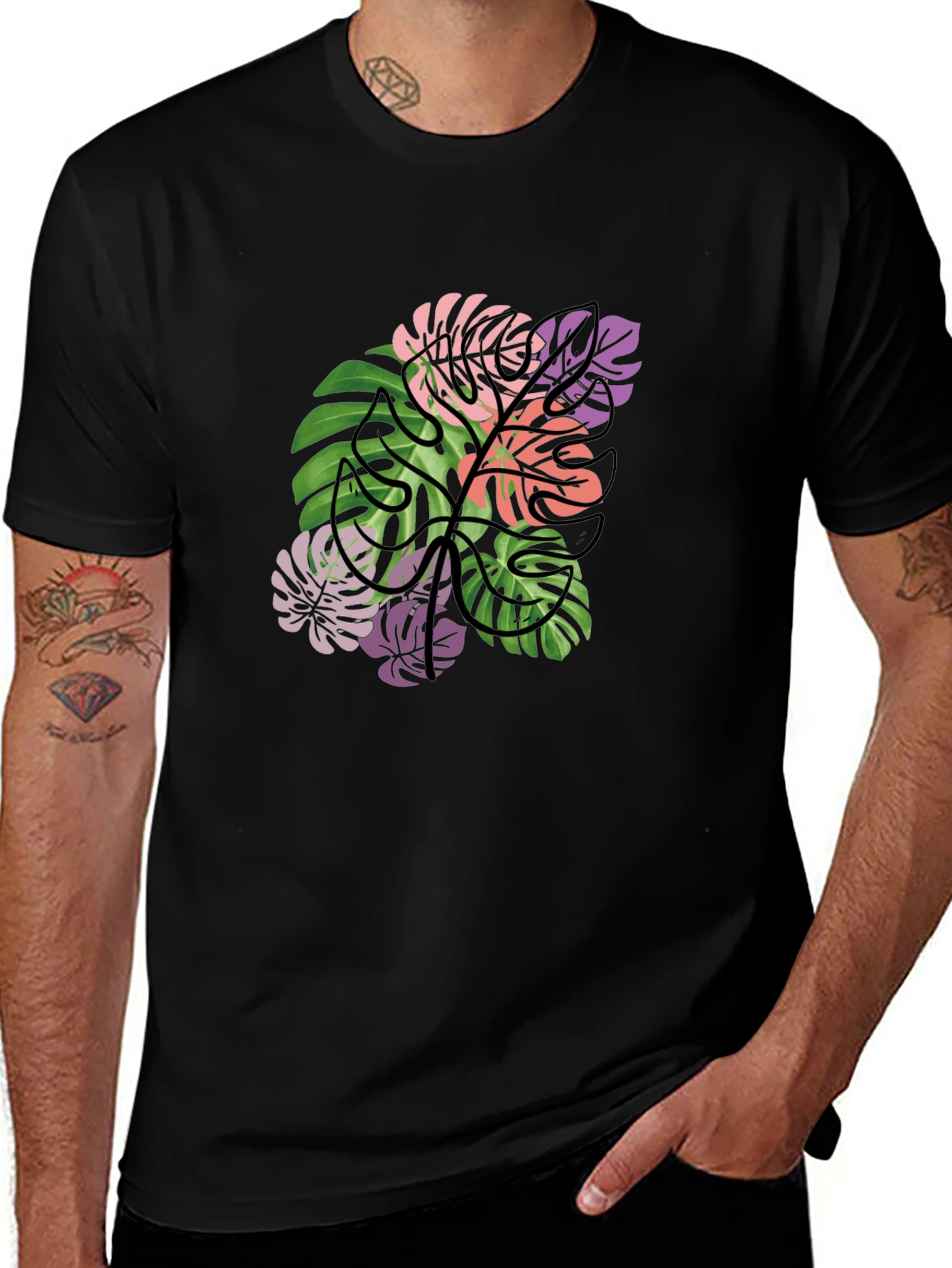 Variant 23 of Tropical Monstera Leaf Graphic T-Shirt - Black