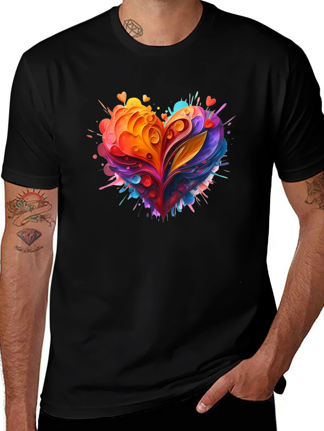Variant 13 of Colorful Heart Graphic Tee - Black Cotton Blend
