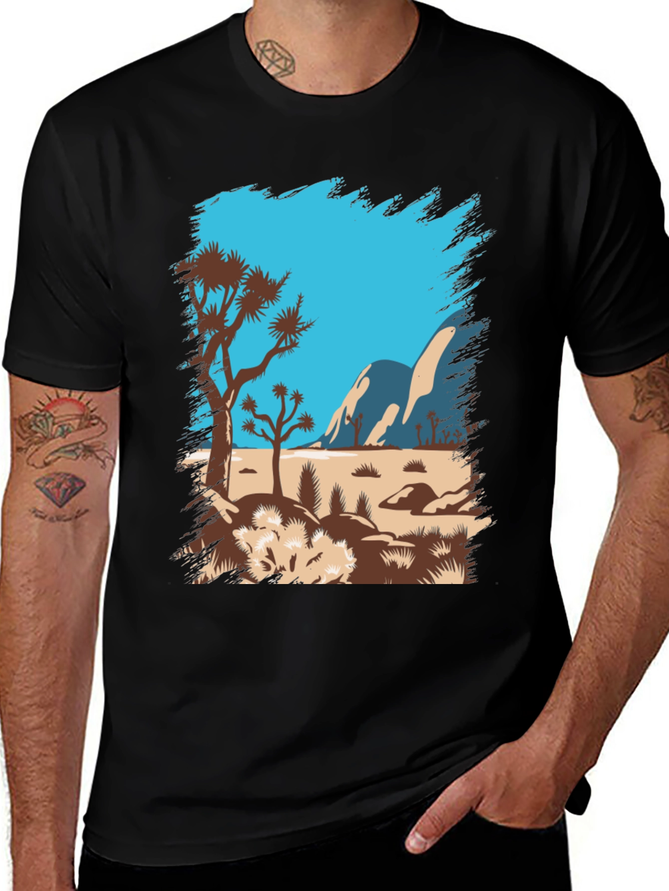 Variant 29 of Desert Scene Graphic Tee - Black Cotton T-Shirt