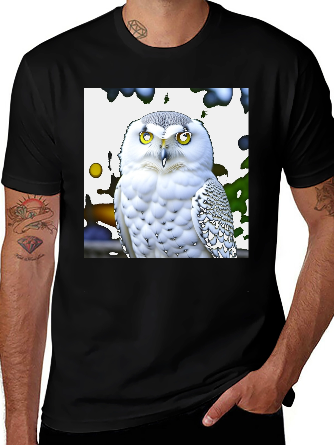 Variant 25 of Snowy Owl Graphic Tee - Black Cotton Blend