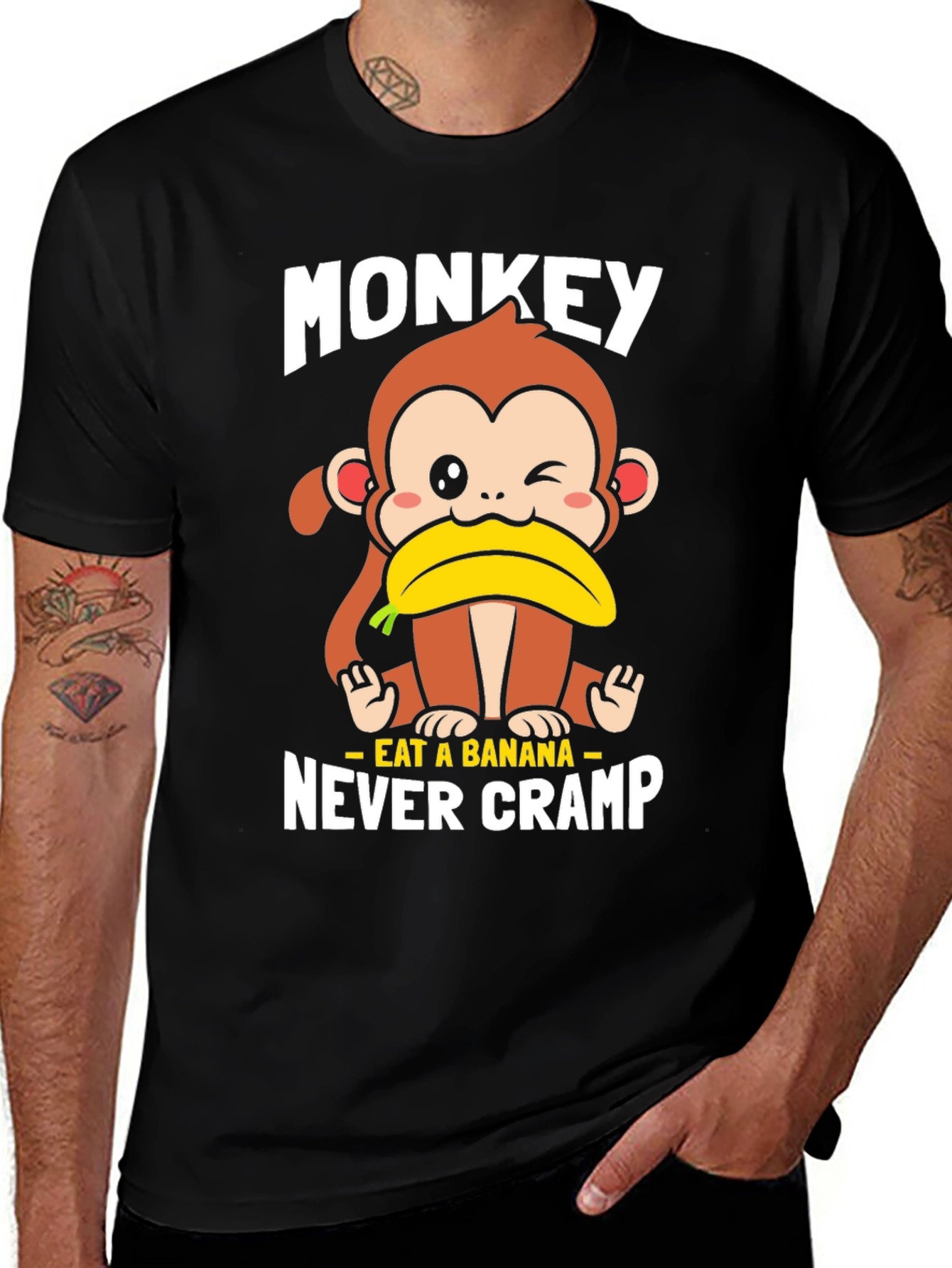 Variant 25 of Funny Monkey Eat Banana Graphic T-Shirt - Never Cramp!