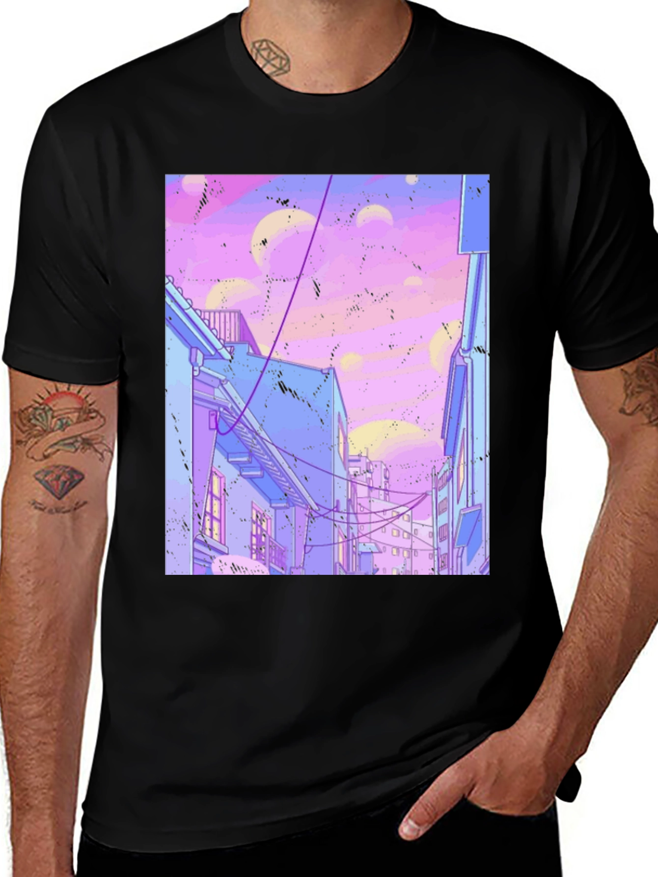 Variant 20 of Anime Cityscape Graphic Tee - Vaporwave Aesthetic Black T-Shirt