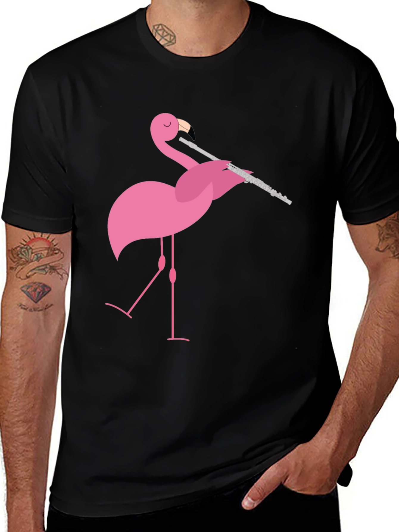 Variant 29 of Flamingo Playing Flute Graphic Tee