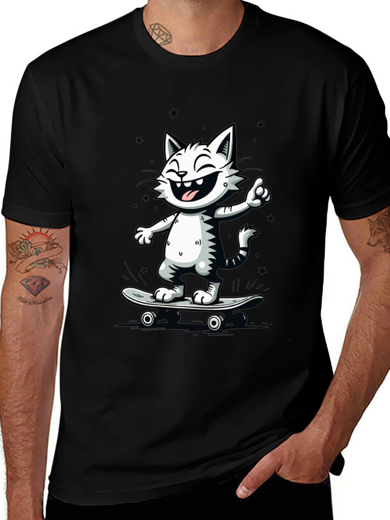 Variant 2 of Cool Cat Skateboard T-Shirt - Black