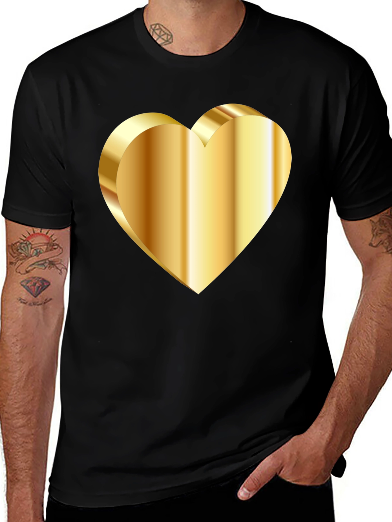 Variant 28 of Golden Heart Graphic Tee - Stylish Black T-Shirt