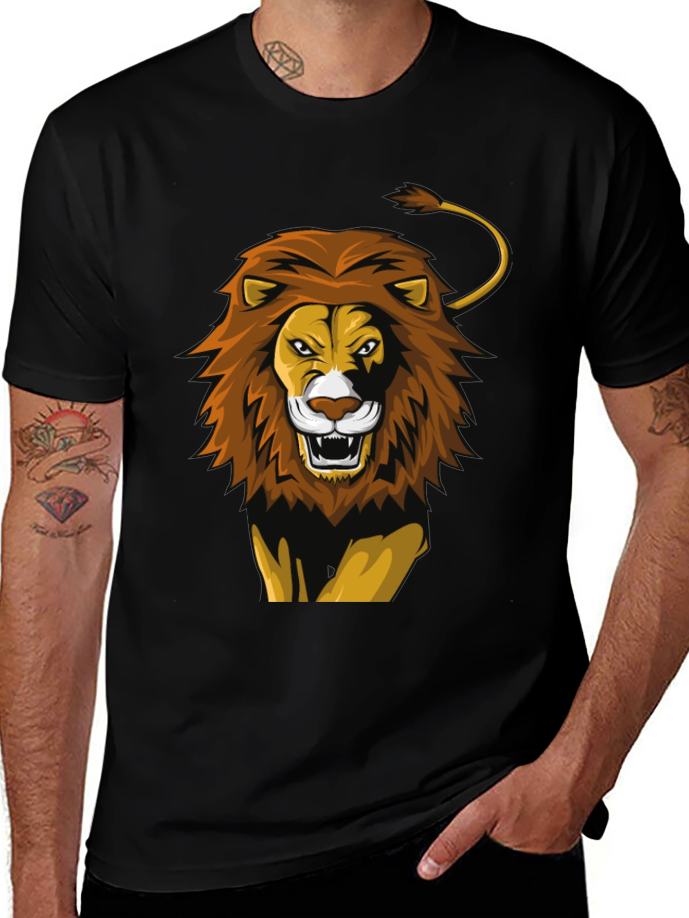 Lion Graphic Print Crew Neck T-Shirt