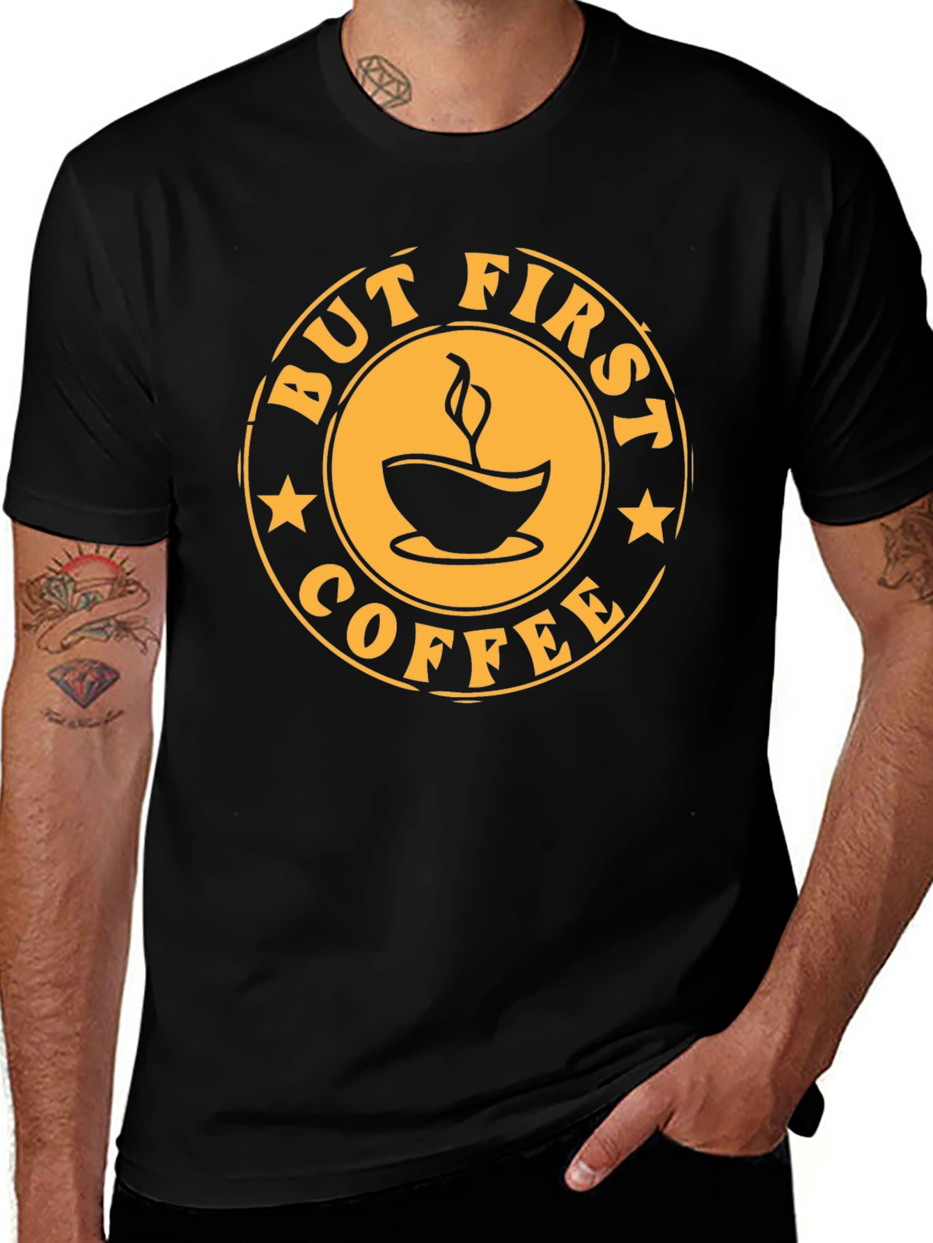 Variant 12 of But First Coffee Graphic Tee - Black