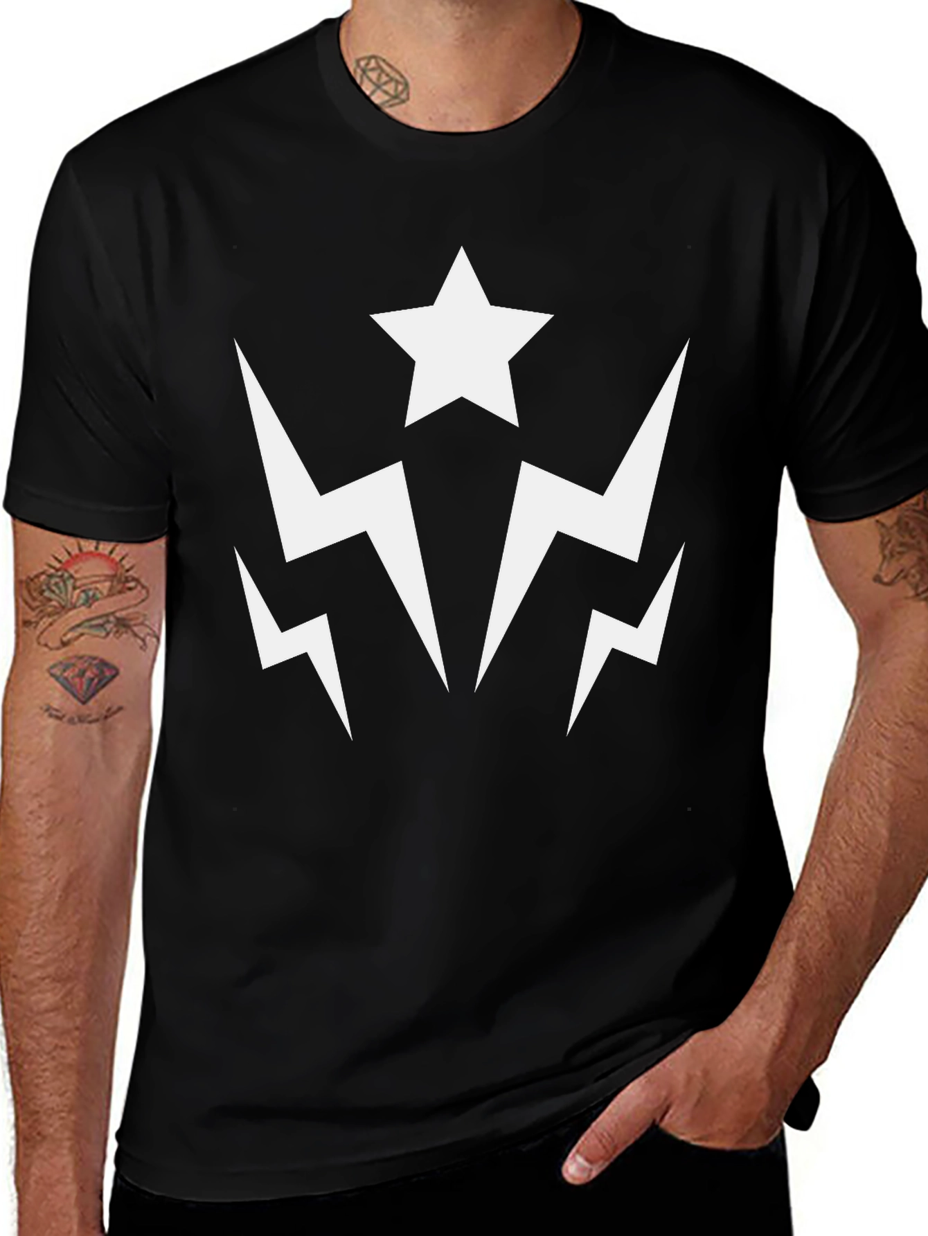 Variant 24 of Star Lightning Graphic Tee - Black Cotton Casual Shirt