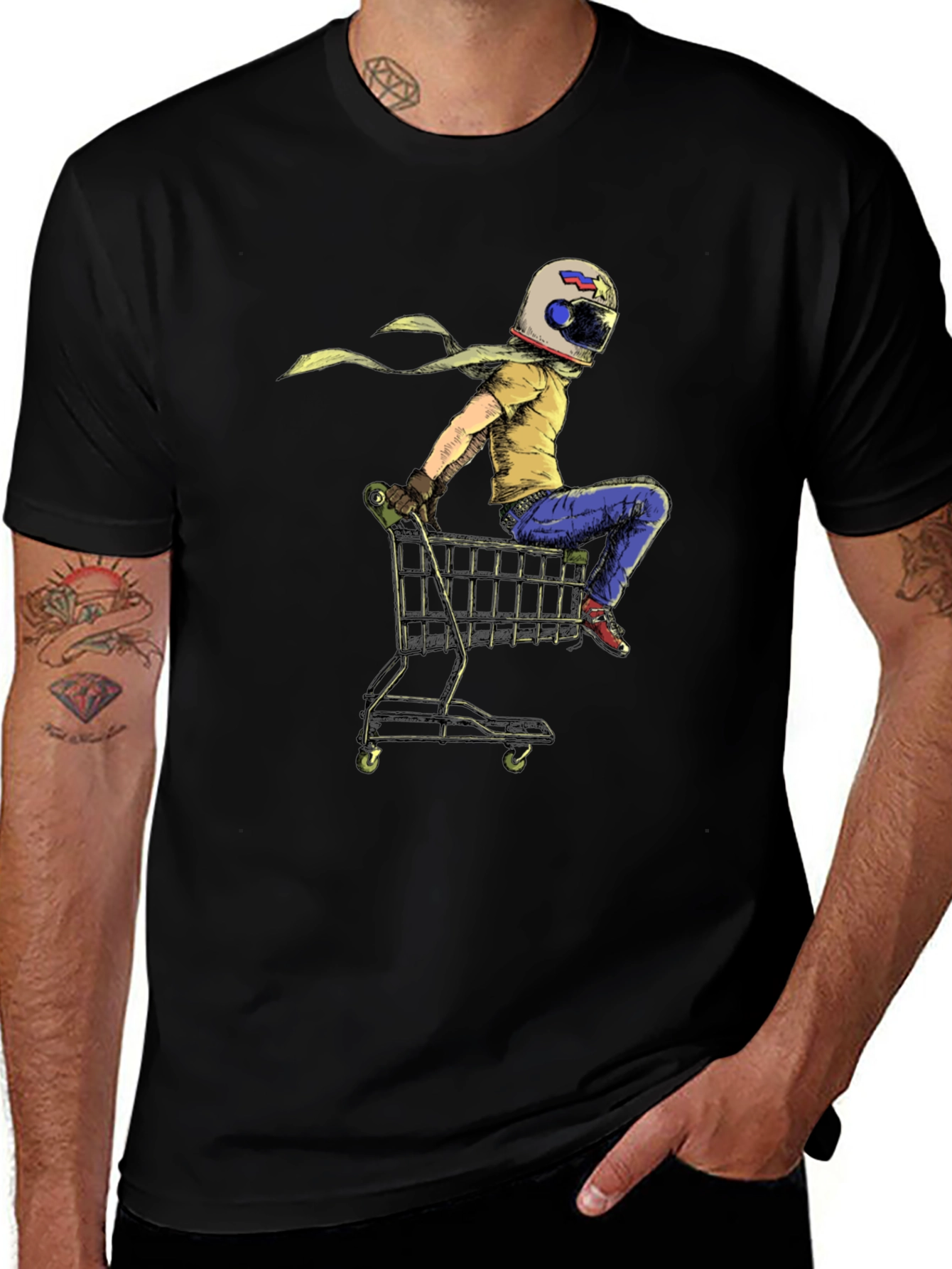 Variant 24 of Man in Shopping Cart Black T-Shirt