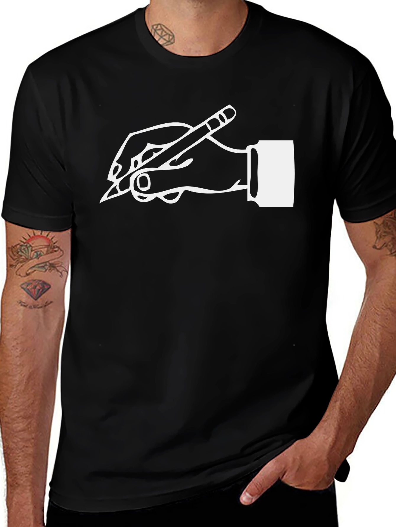 Variant 28 of Creative Writer Graphic Tee - Hand Holding Pencil Design