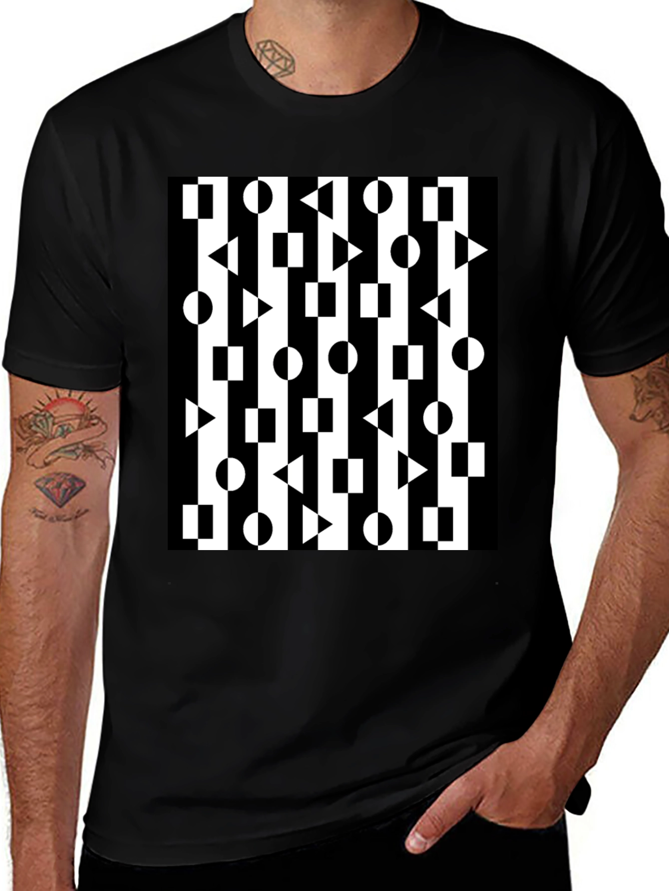 Variant 17 of Geometric Pattern Black T-Shirt